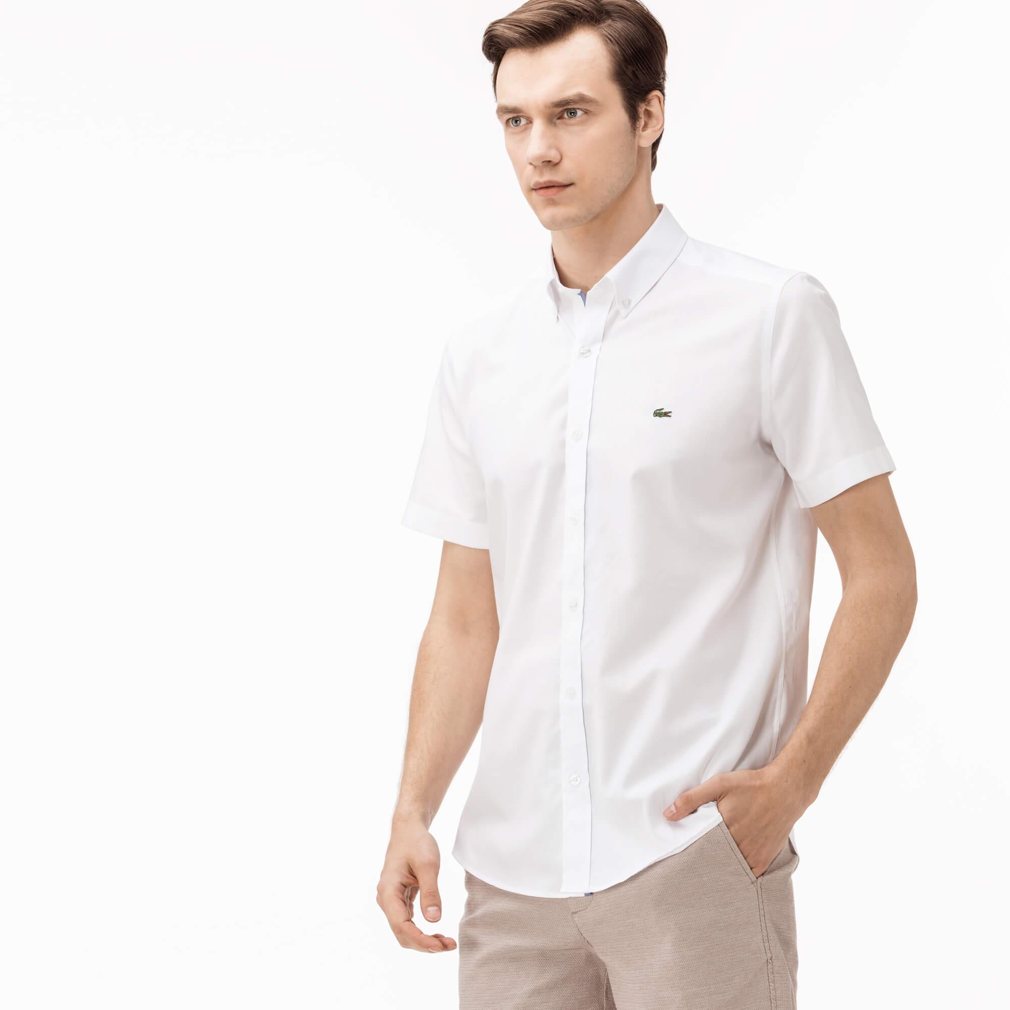Lacoste Erkek Regular Fit Kısa Kollu Beyaz Gömlek. 5