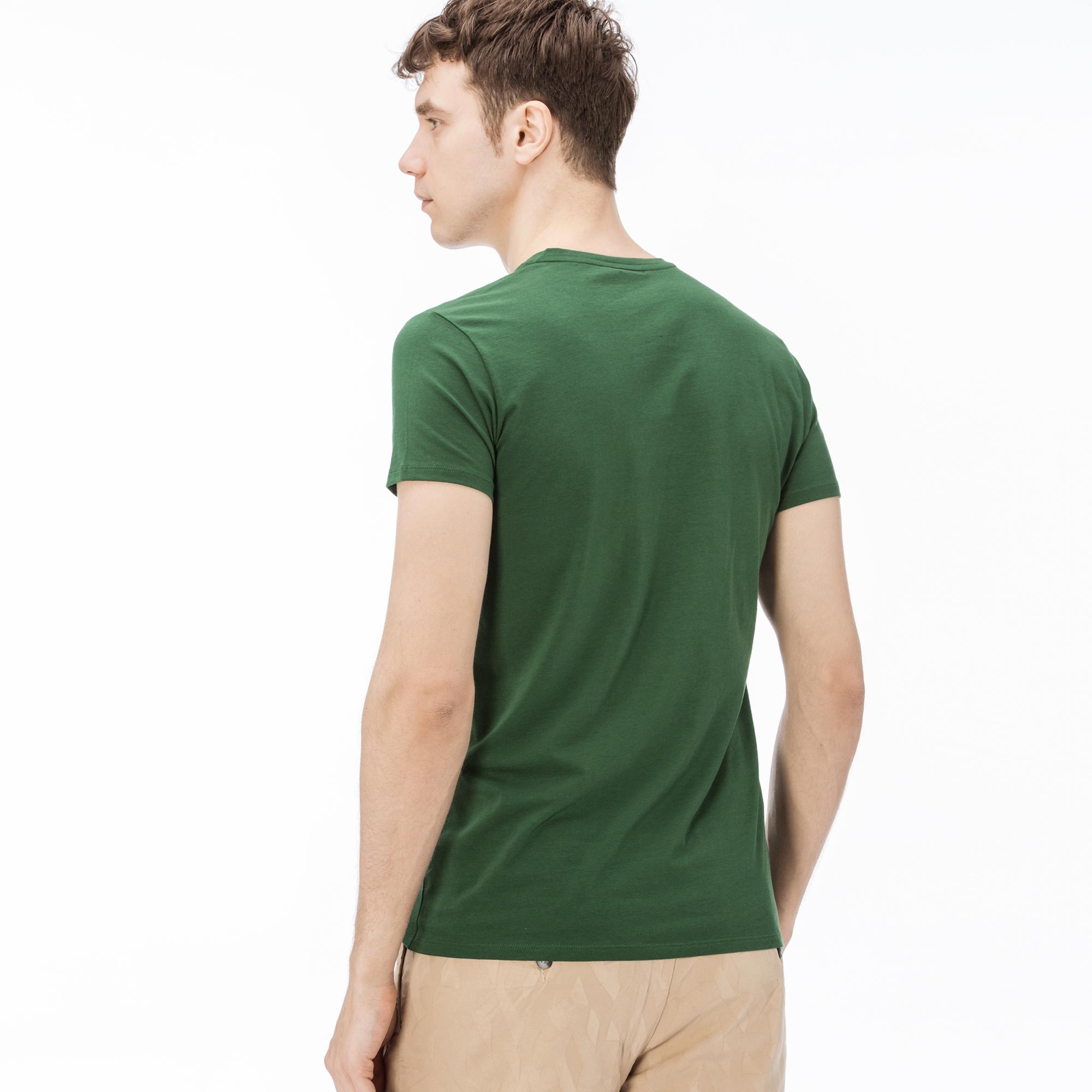 Lacoste Erkek Slim Fit V Yaka Yeşil T-Shirt. 1