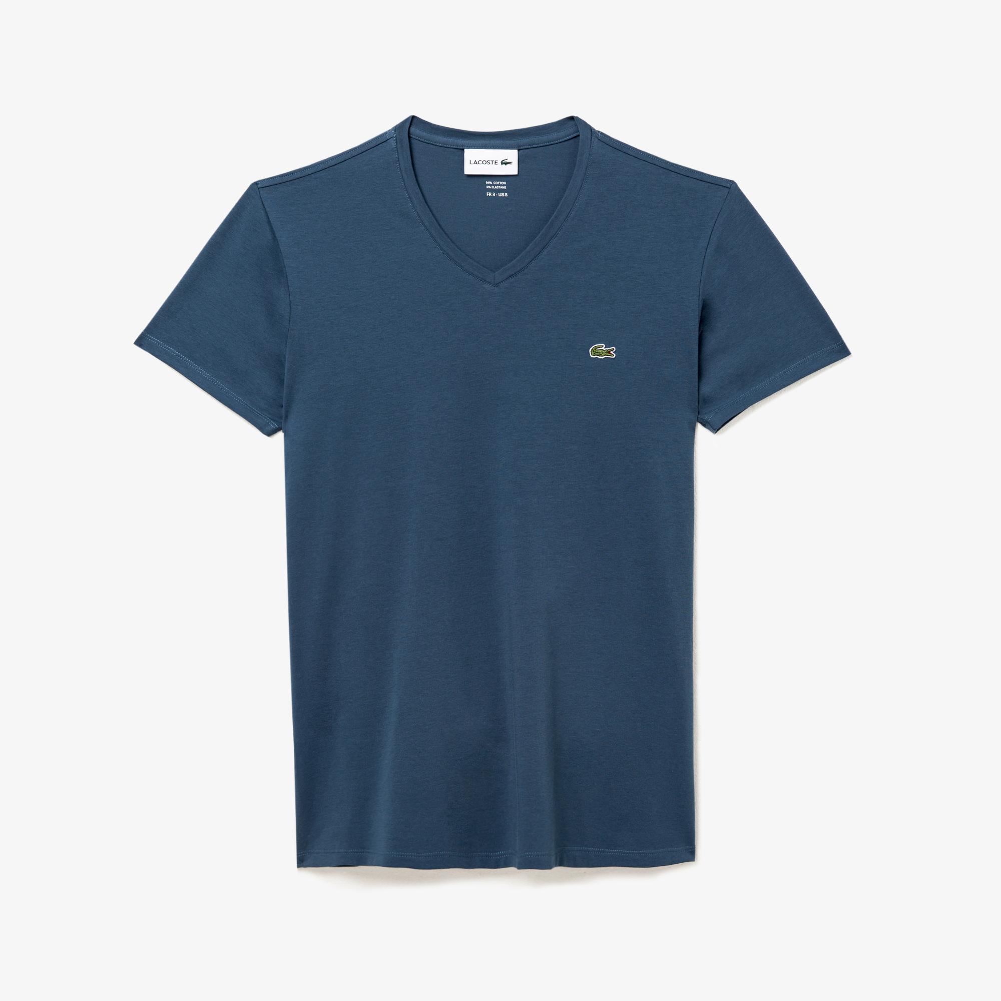 Lacoste Erkek V Yaka Mavi T-Shirt. 4