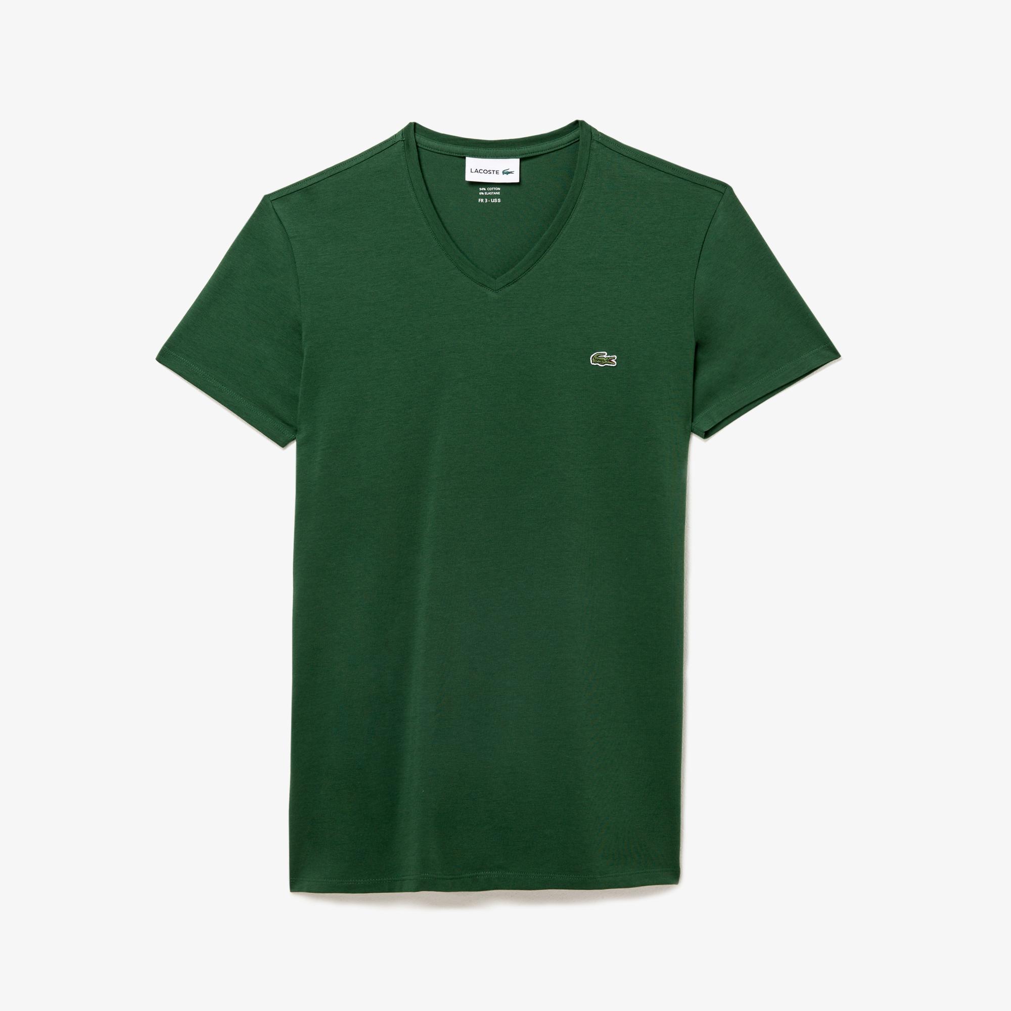 Lacoste Erkek Slim Fit V Yaka Yeşil T-Shirt. 6