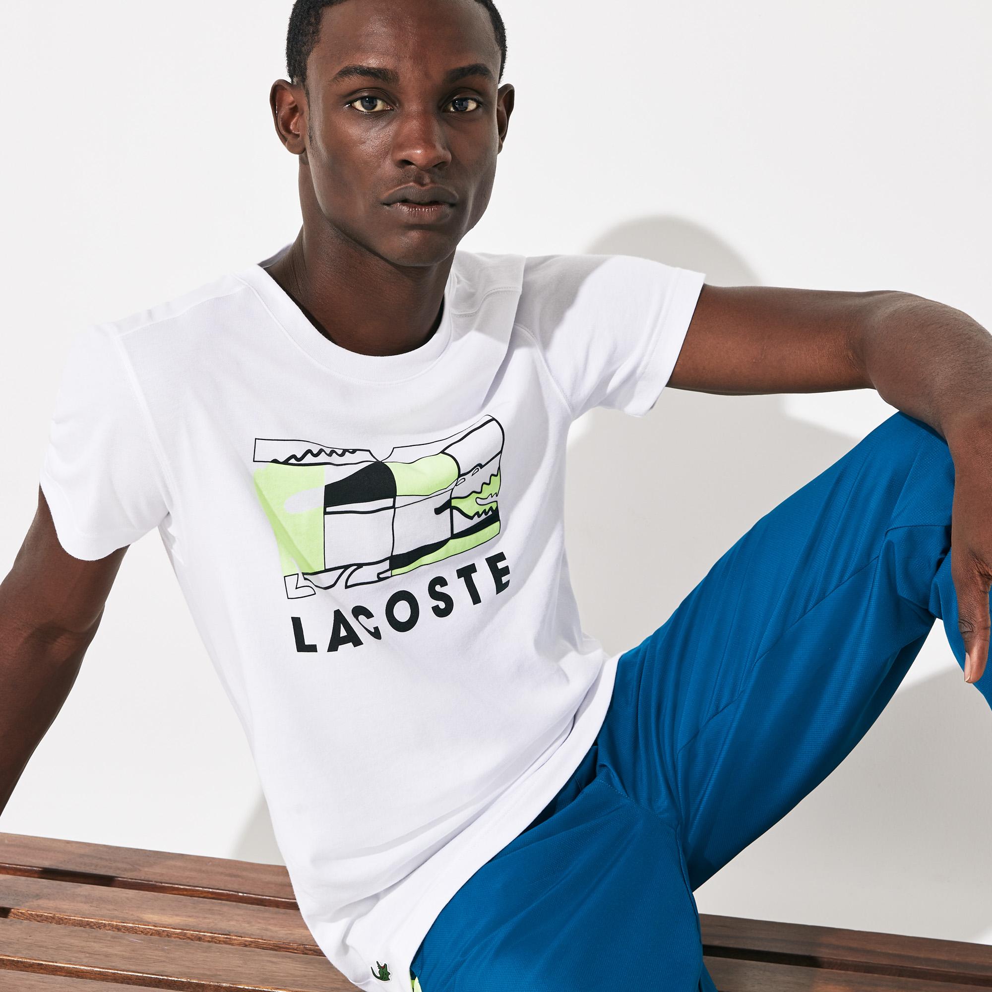 Lacoste Lacoste Sport Erkek Beyaz Lacoste Baskılı Desenli T-Shirt. 1
