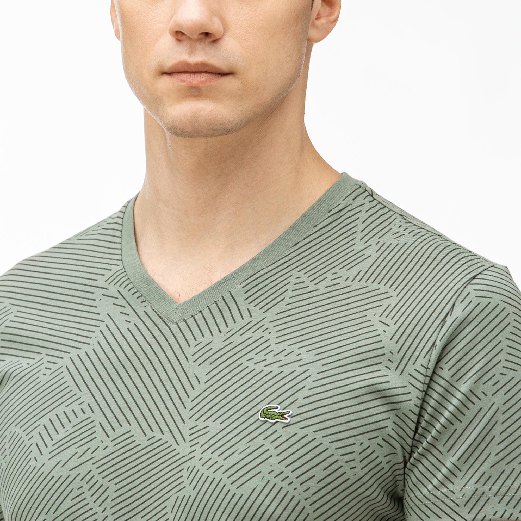 Lacoste Lacoste Erkek Desenli V Yaka  Yeşil T-Shirt. 5