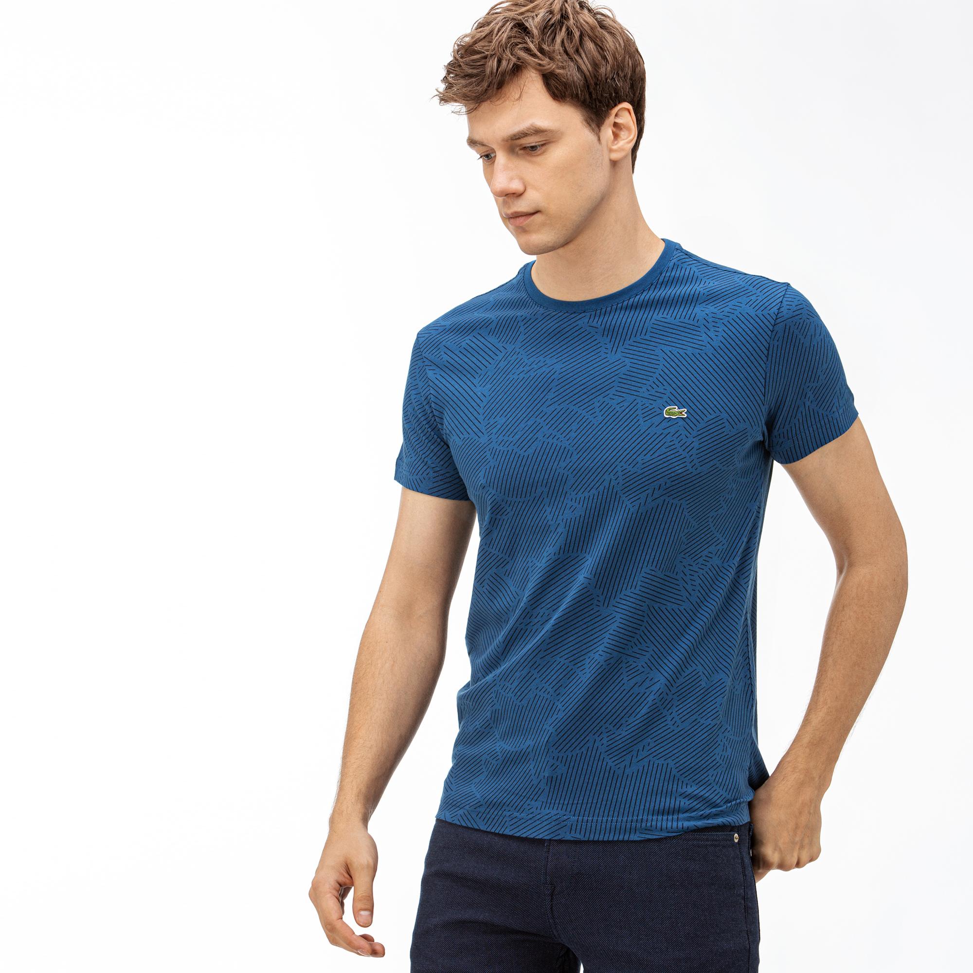 Lacoste Lacoste Erkek Mavi Desenli T-Shirt. 4