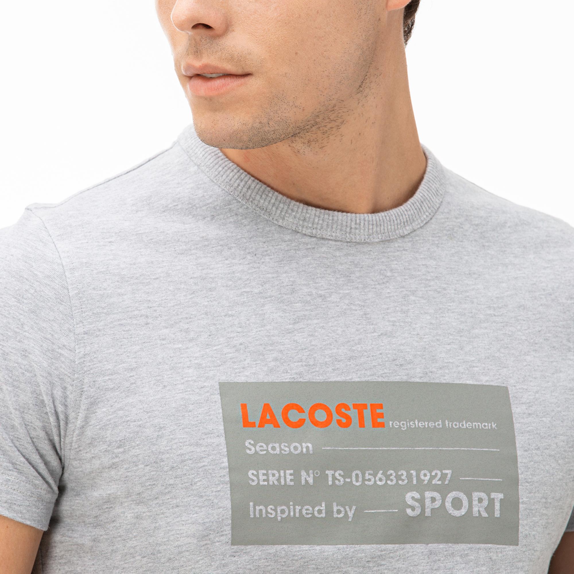 Lacoste Lacoste Sport Erkek Lacoste Baskılı Gri T-Shirt. 4