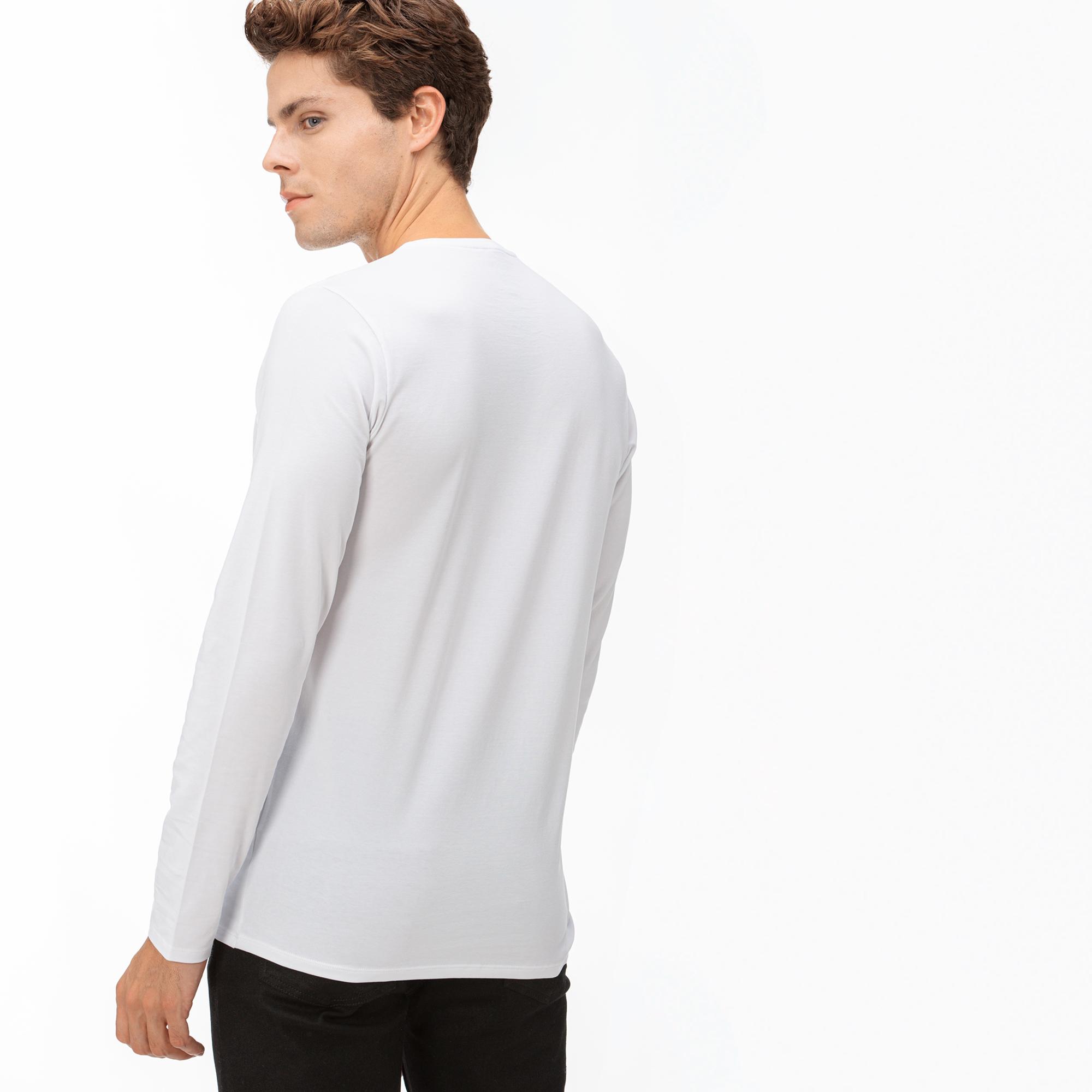 Lacoste Erkek Regular Fit Uzun Kollu V Yaka Beyaz T-Shirt. 5
