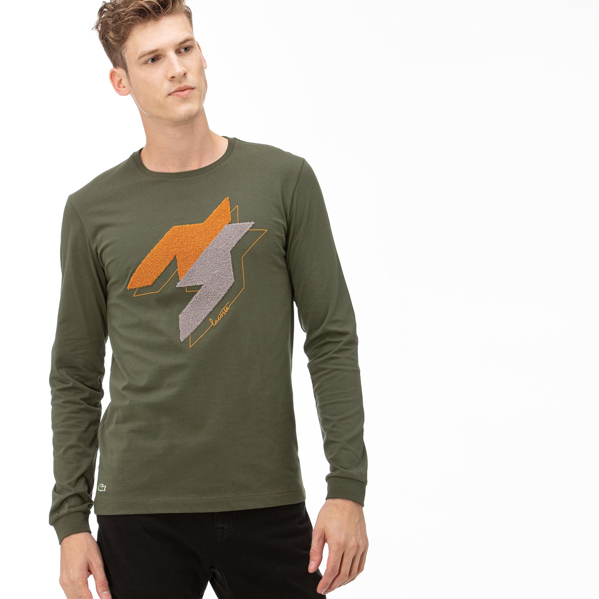 Lacoste Lacoste Erkek Yeşil Uzun Kollu Desenli T-Shirt. 1