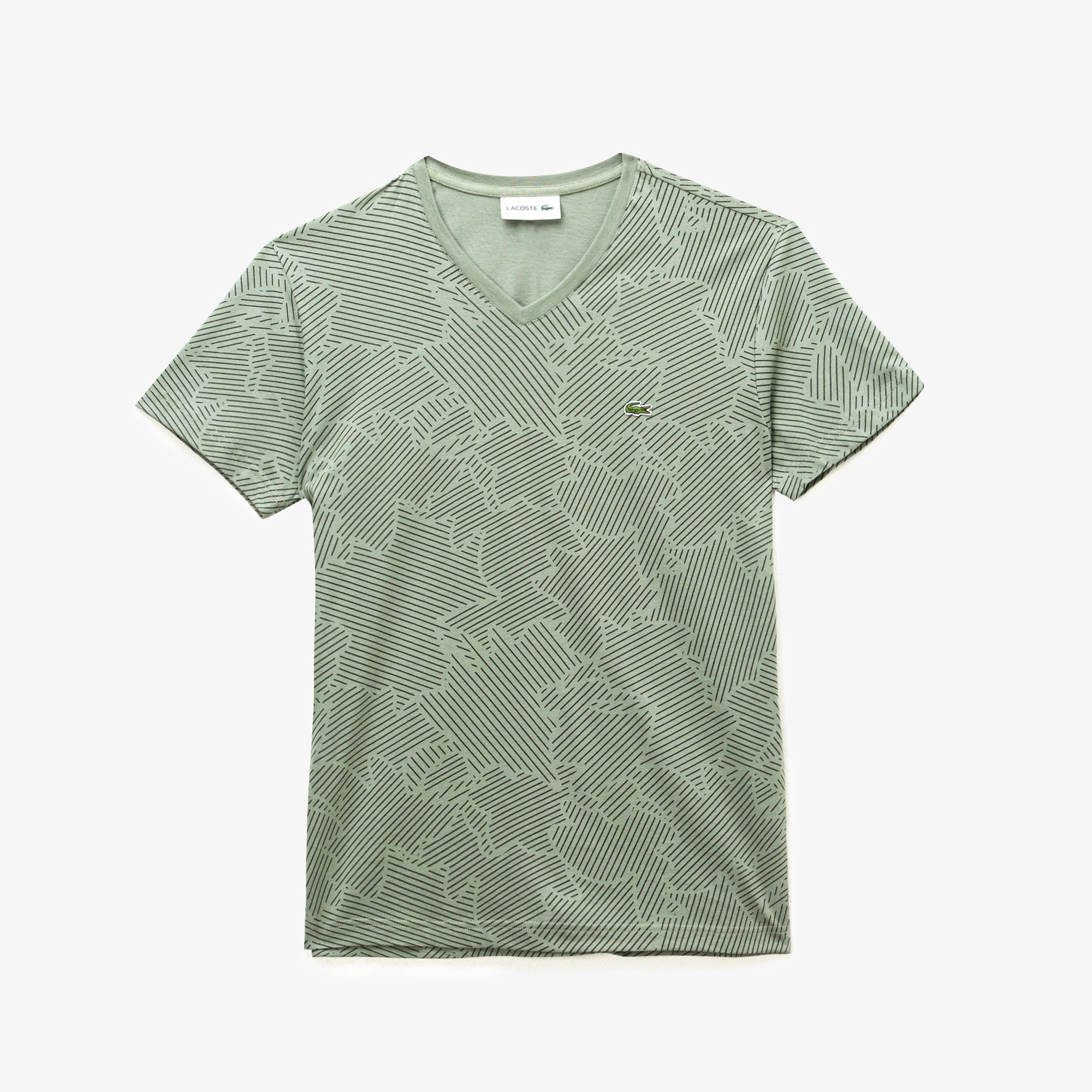 Lacoste Lacoste Erkek Desenli V Yaka  Yeşil T-Shirt. 3