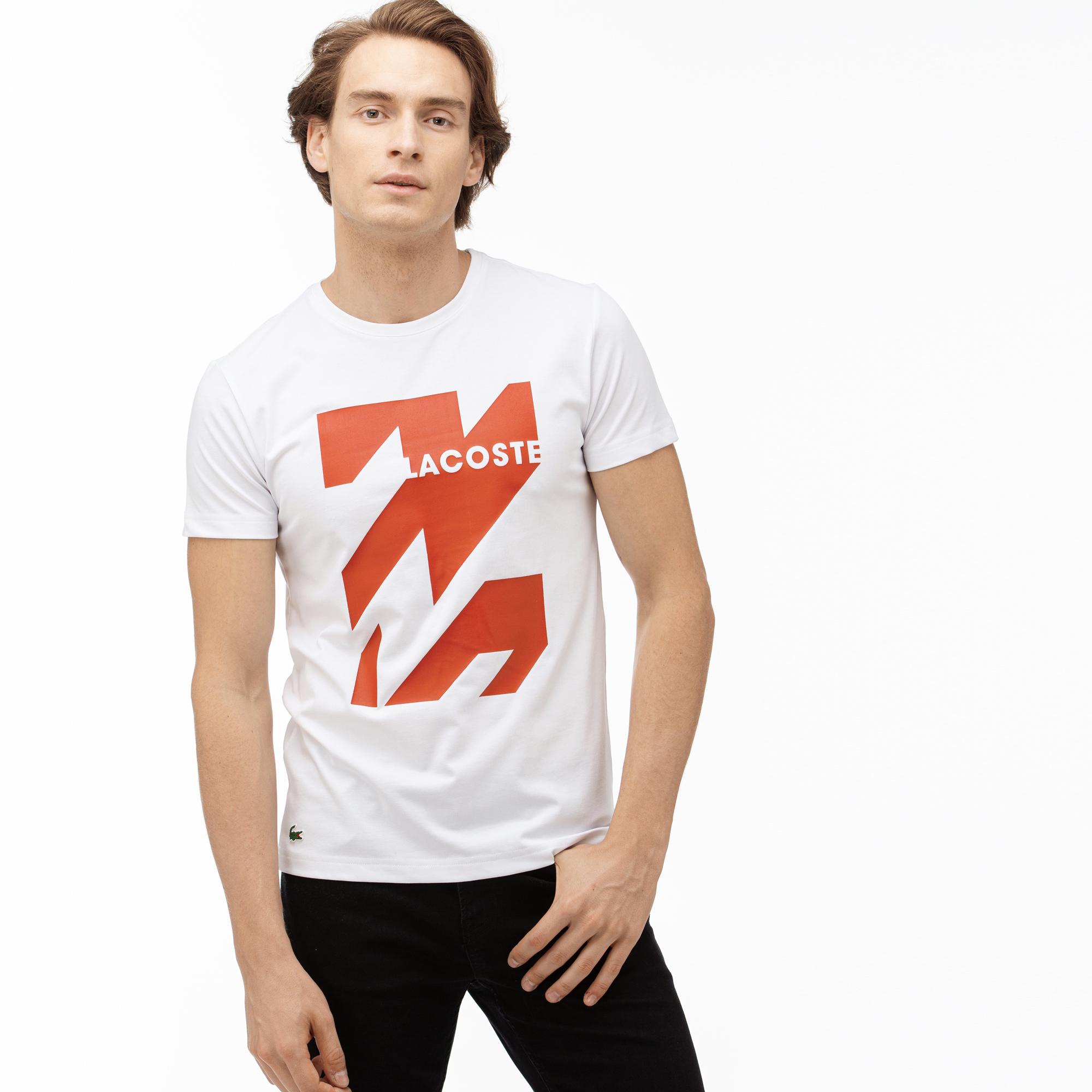 Lacoste Lacoste Sport Erkek Baskılı Beyaz T-Shirt. 1