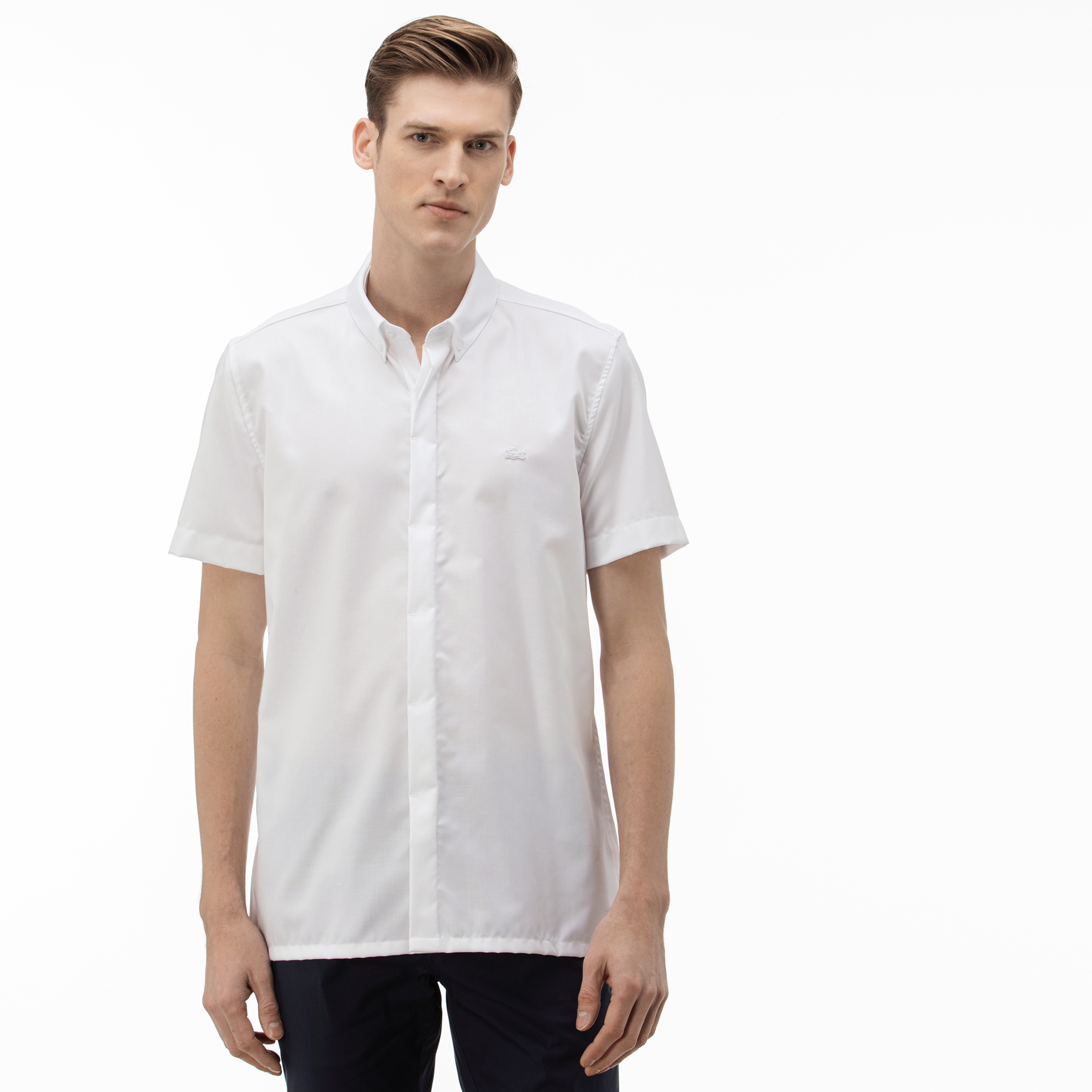 Lacoste Erkek Slim Fit Kısa Kollu Beyaz Gömlek. 1