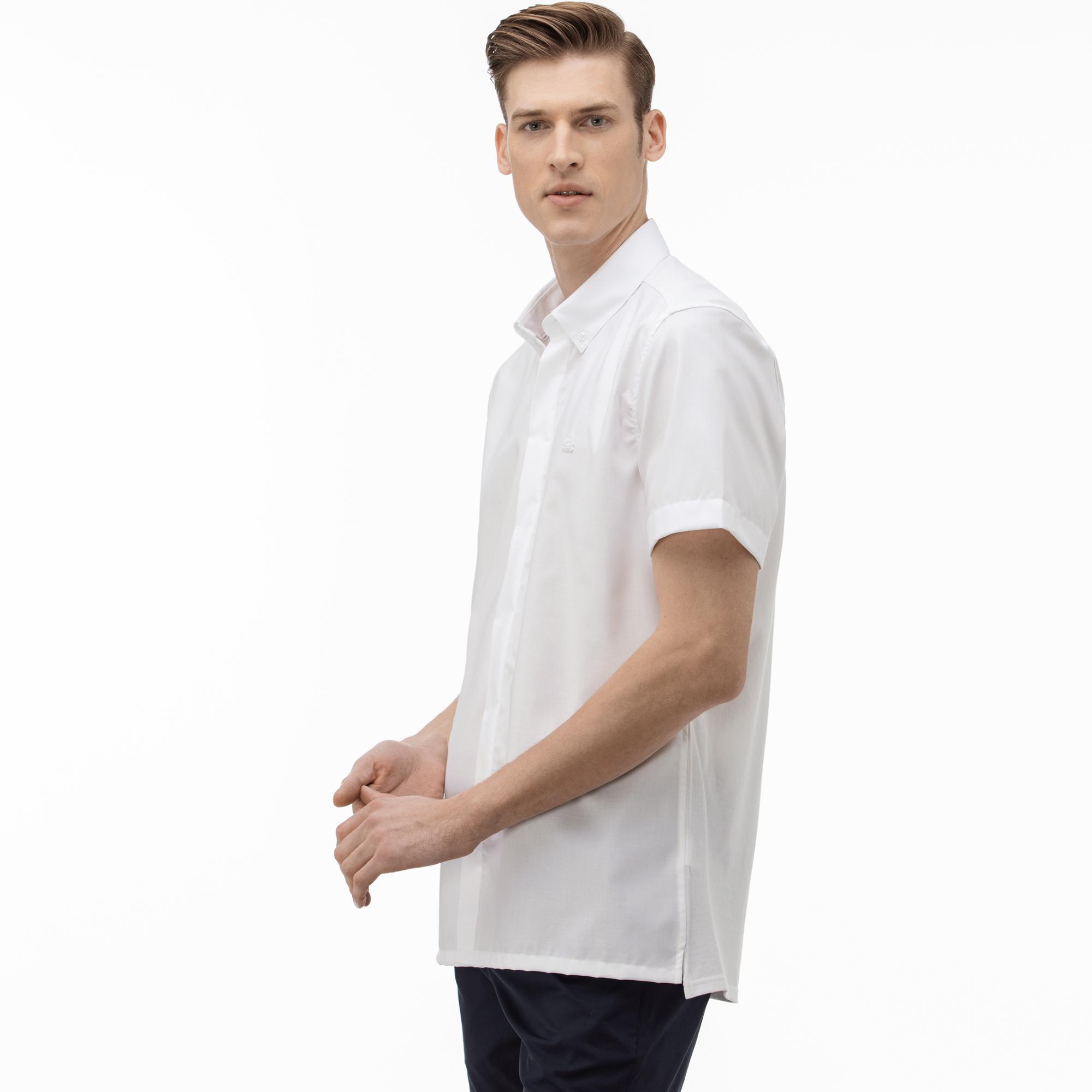 Lacoste Erkek Slim Fit Kısa Kollu Beyaz Gömlek. 4