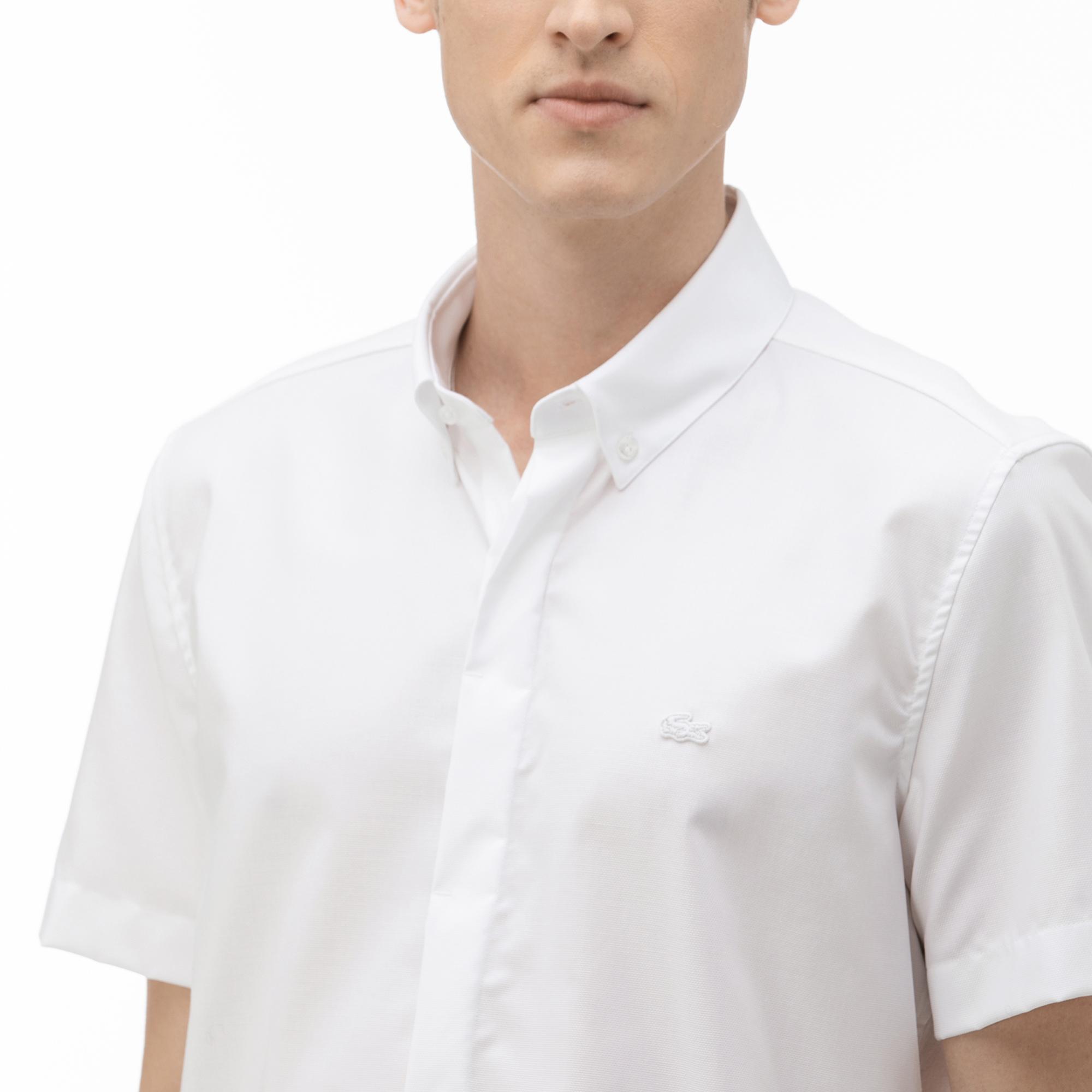 Lacoste Erkek Slim Fit Kısa Kollu Beyaz Gömlek. 5