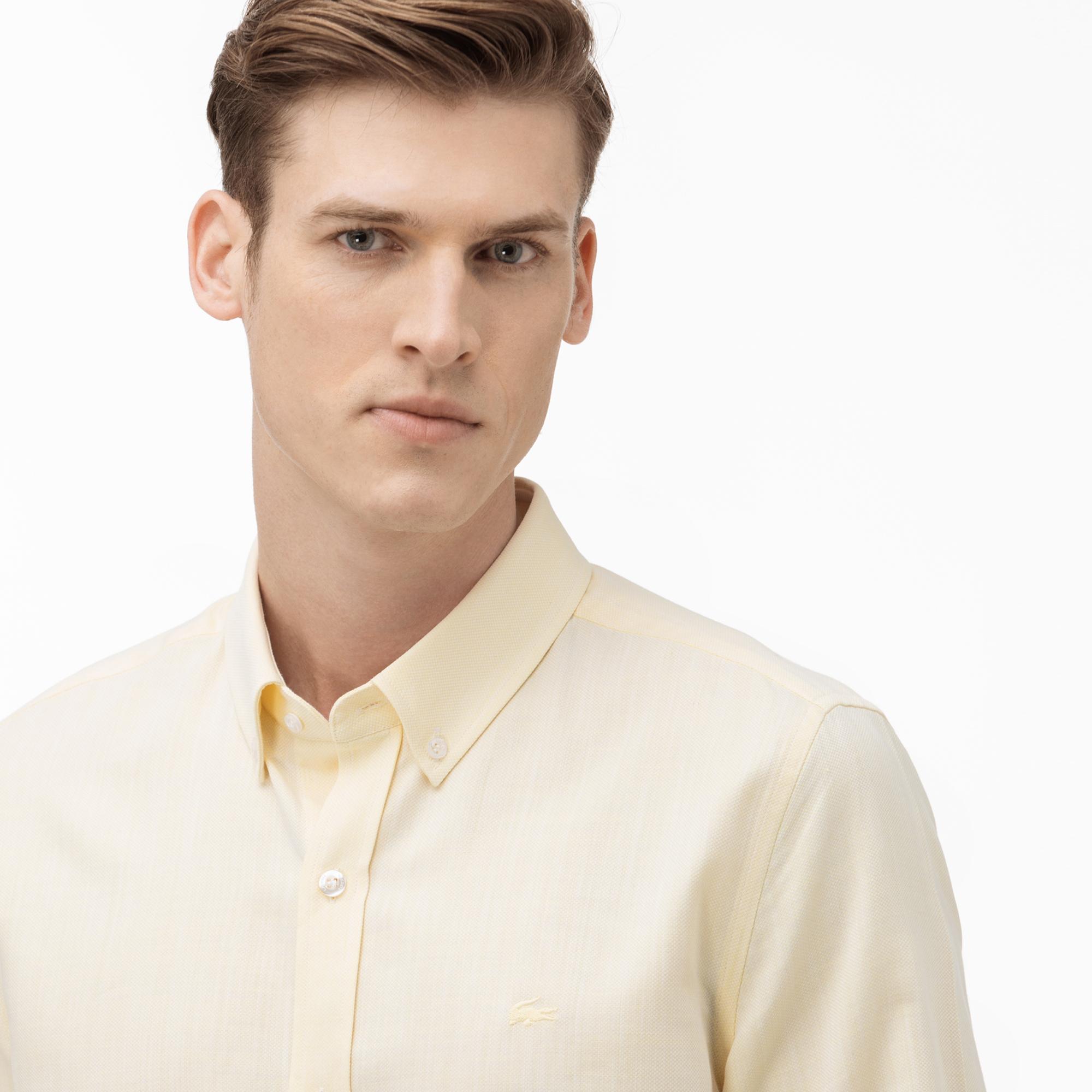 Lacoste Lacoste Erkek Slim Fit Düğmeli Yaka Açık Sarı Gömlek. 4