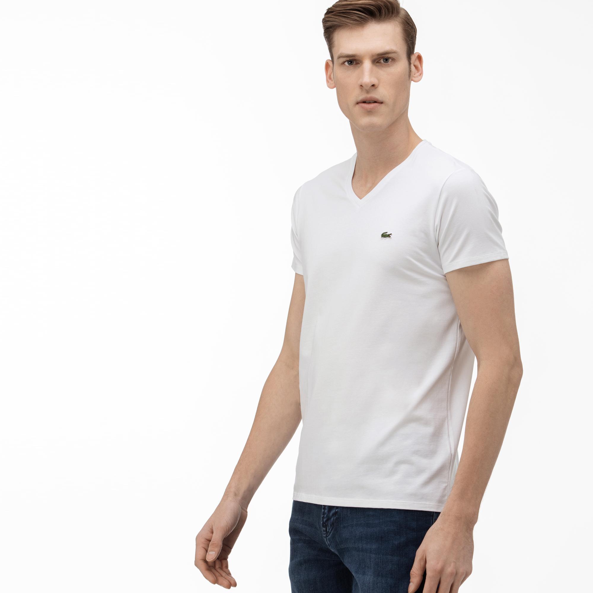 Lacoste Erkek V Yaka Beyaz T-Shirt. 4