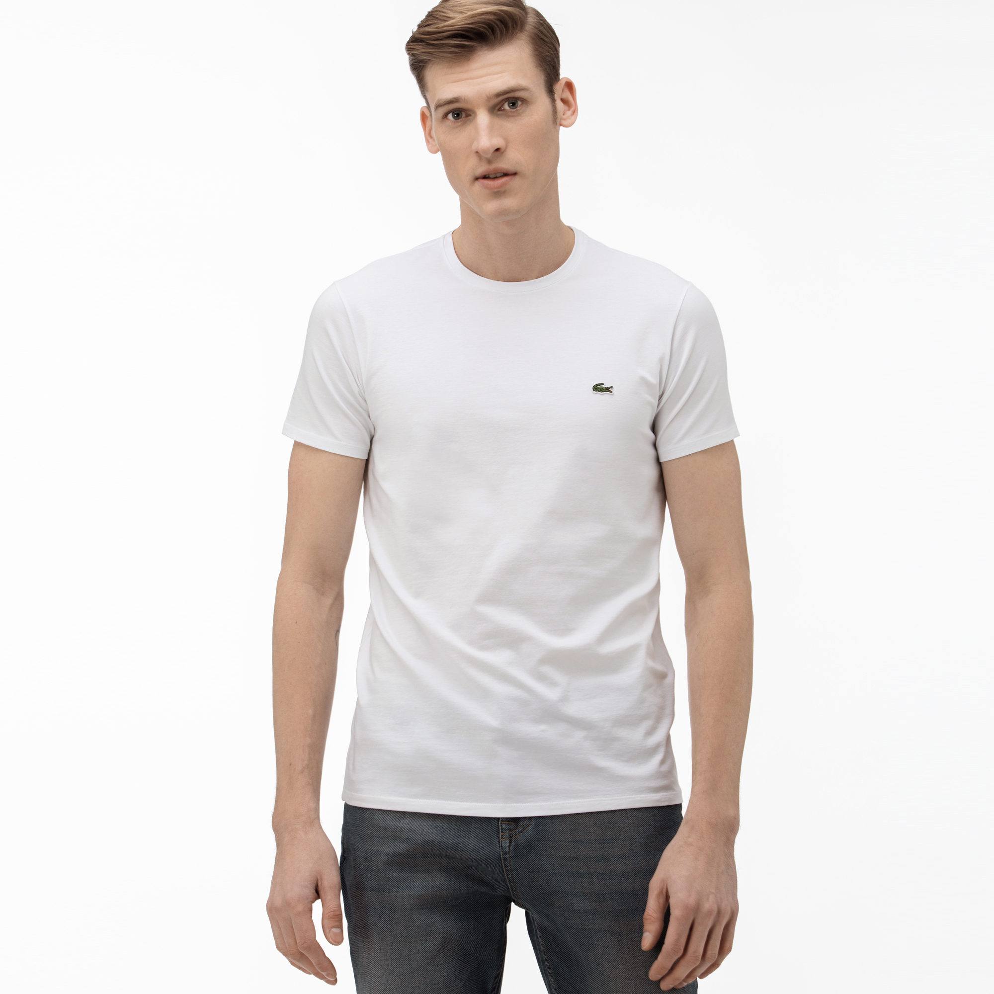 Lacoste Erkek Slim Fit Bisiklet Yaka Beyaz T-Shirt. 3