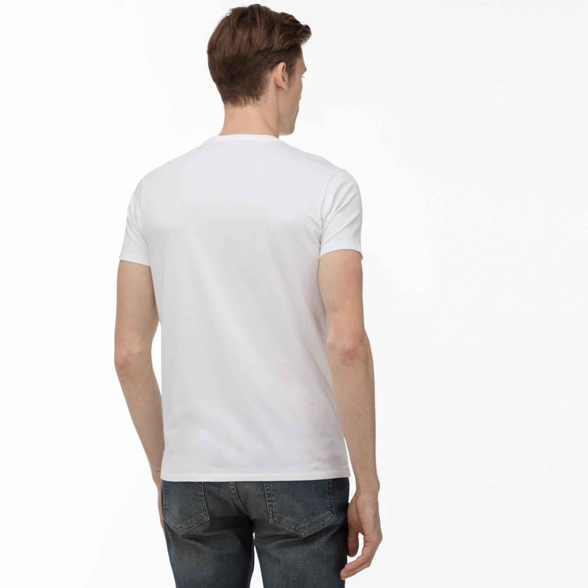 Lacoste Erkek Slim Fit Bisiklet Yaka Beyaz T-Shirt. 1