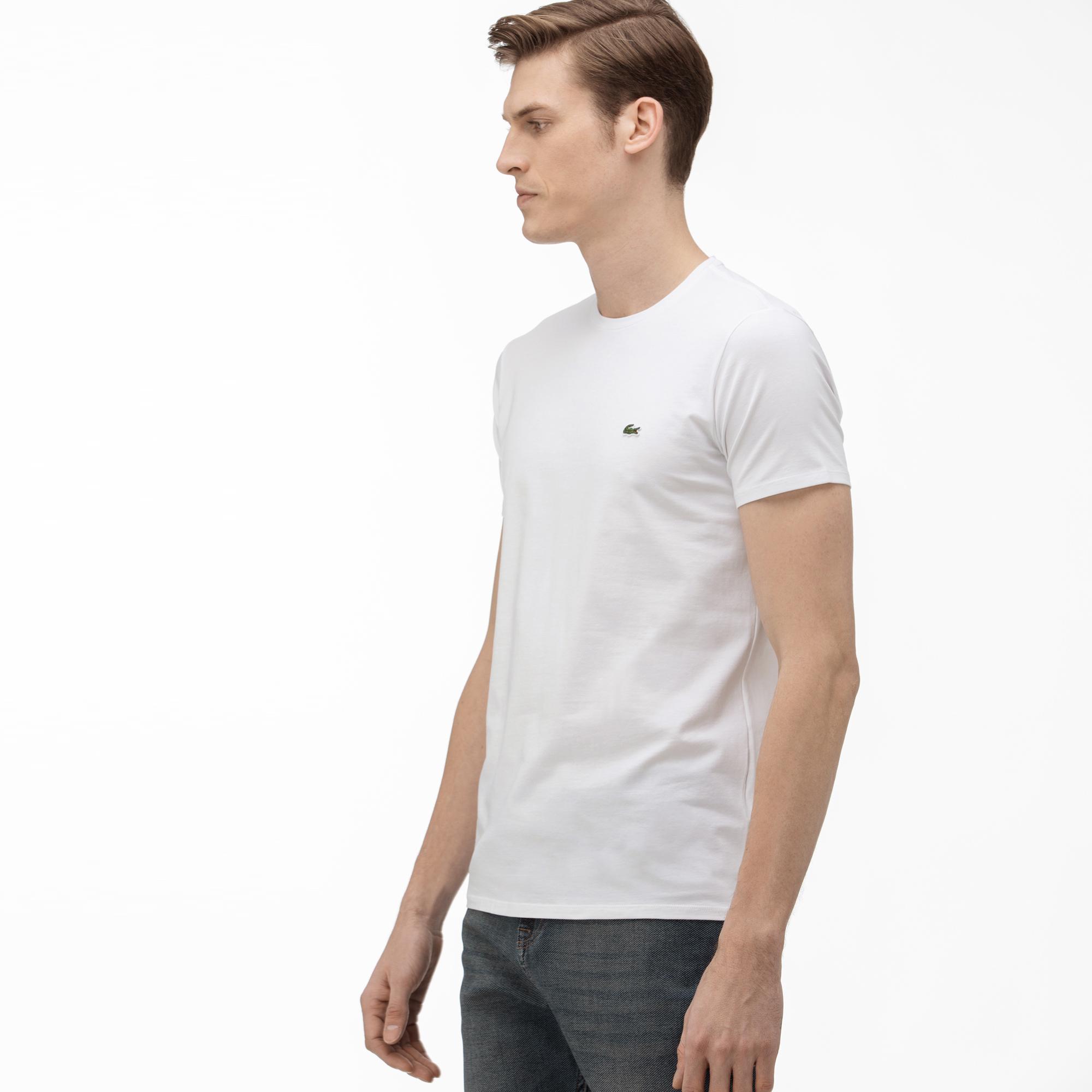 Lacoste Erkek Slim Fit Bisiklet Yaka Beyaz T-Shirt. 5