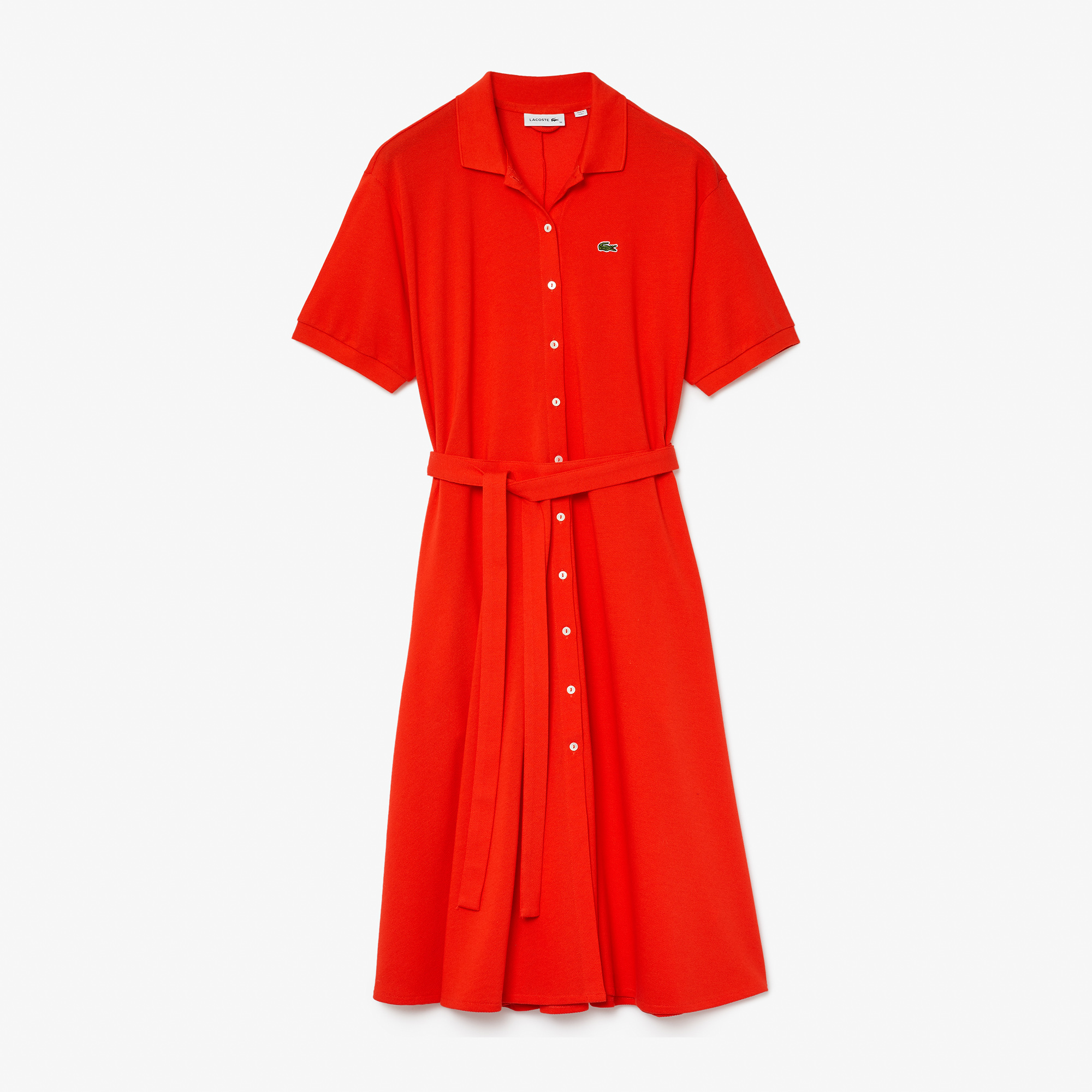 Lacoste Kadın Kırmızı Polo Yaka Kısa Kollu  Elbise. 2