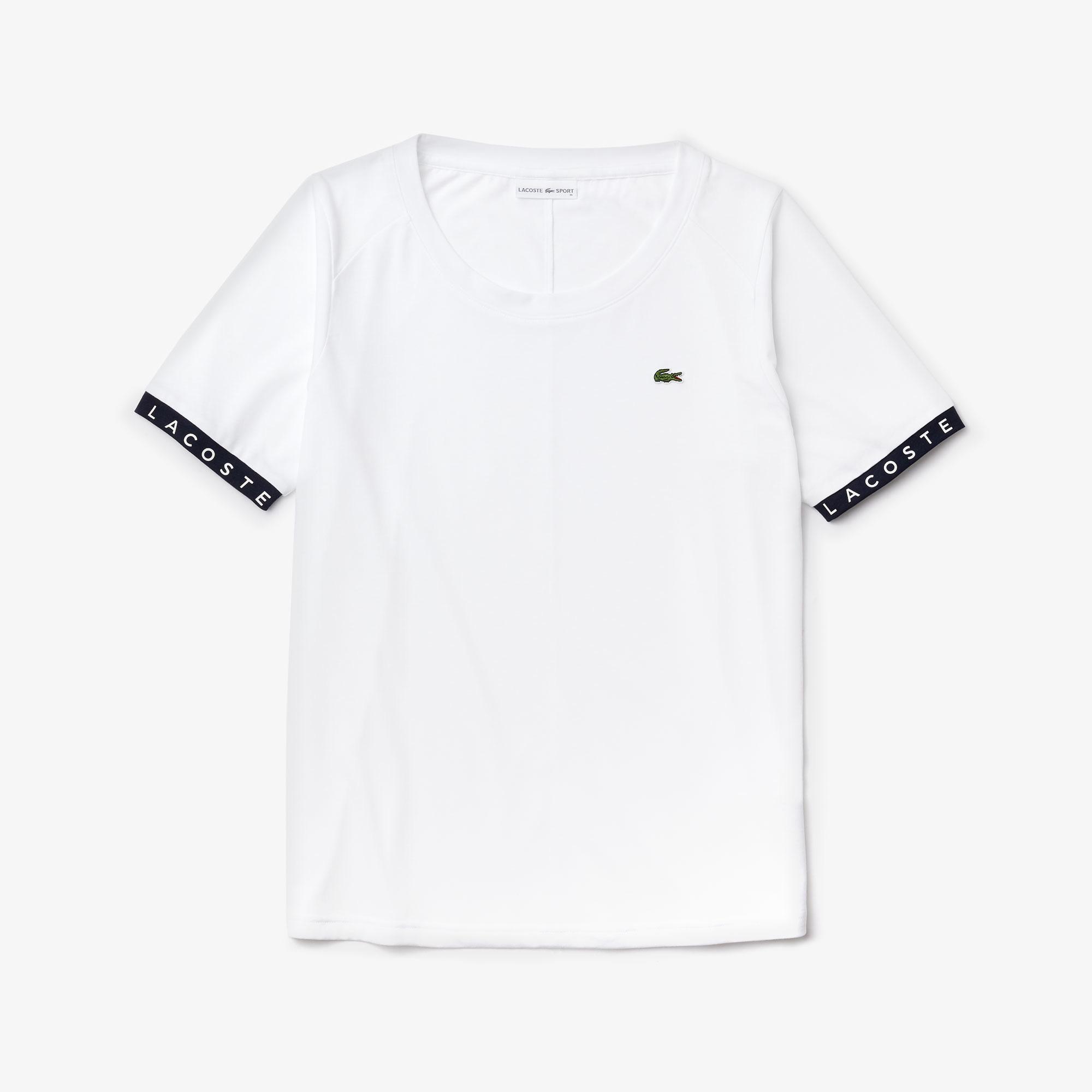 Lacoste Sport Kadın Kayık Yaka Baskılı Beyaz T-Shirt. 5
