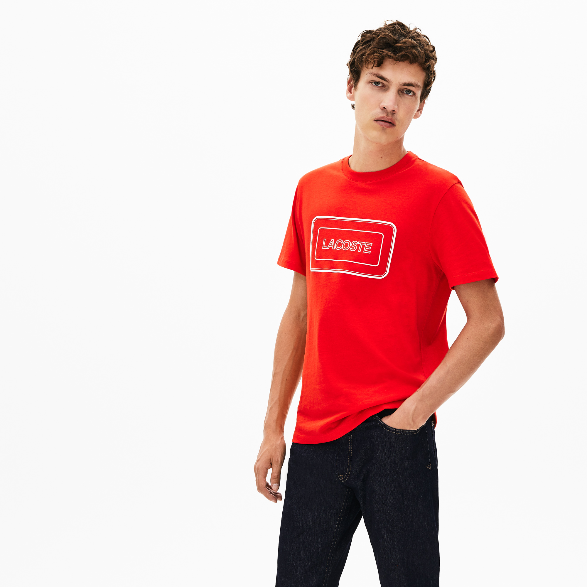 Lacoste Erkek Kırmızı Bisiklet Yaka Baskılı T-Shirt. 1