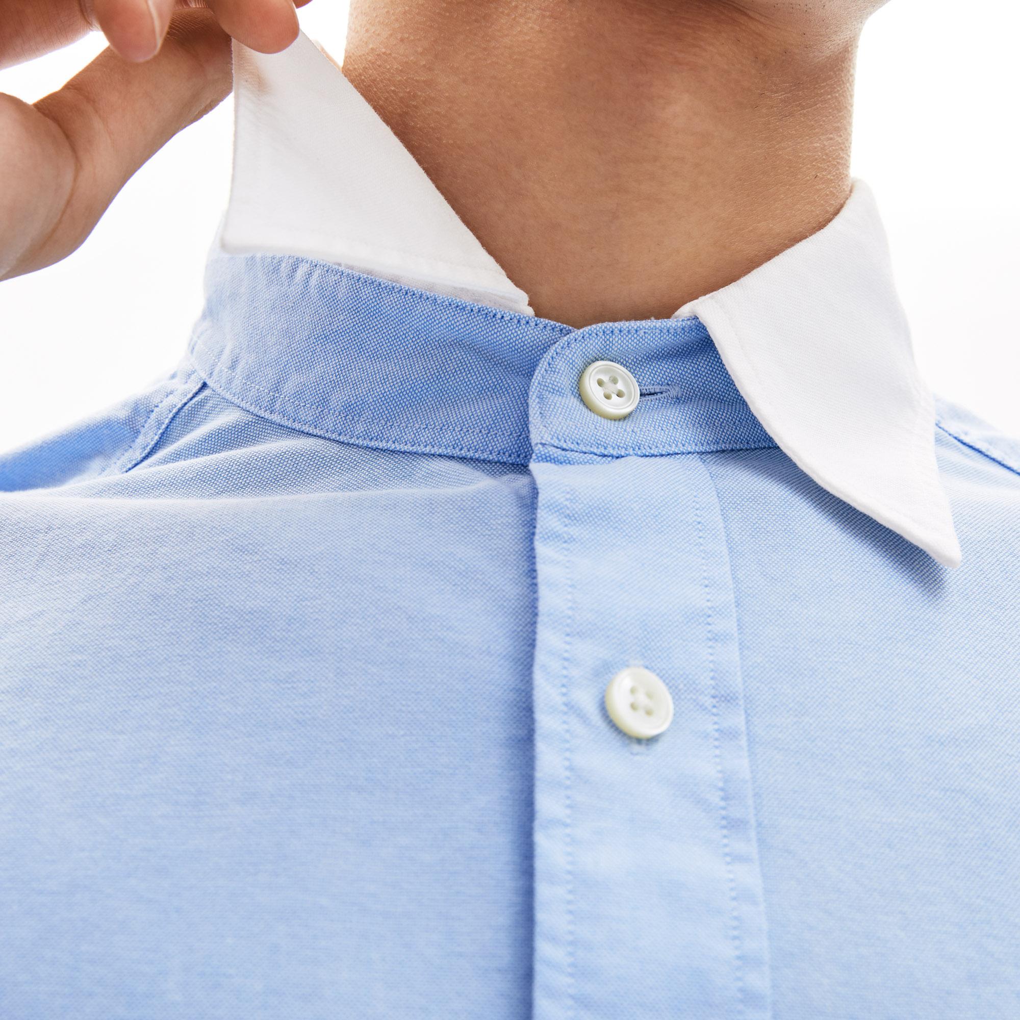 Lacoste L!VE Erkek Regular Fit Düğmeli Yaka Açık Mavi Gömlek. 8