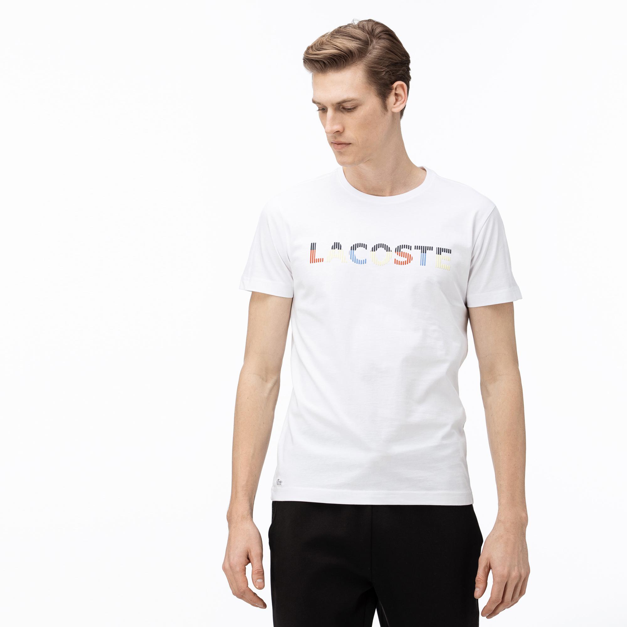 Lacoste Lacoste Erkek Bisiklet Yaka Baskılı Beyaz T-Shirt. 1