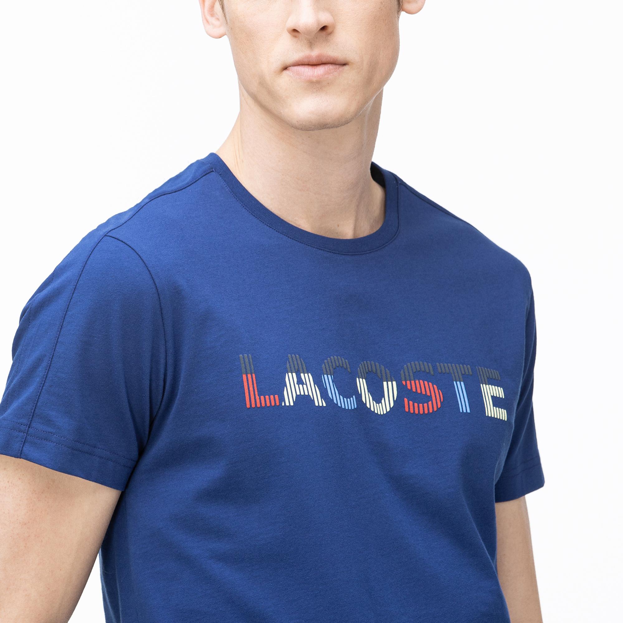 Lacoste Lacoste Erkek Bisiklet Yaka Baskılı Saks Mavi T-Shirt. 4