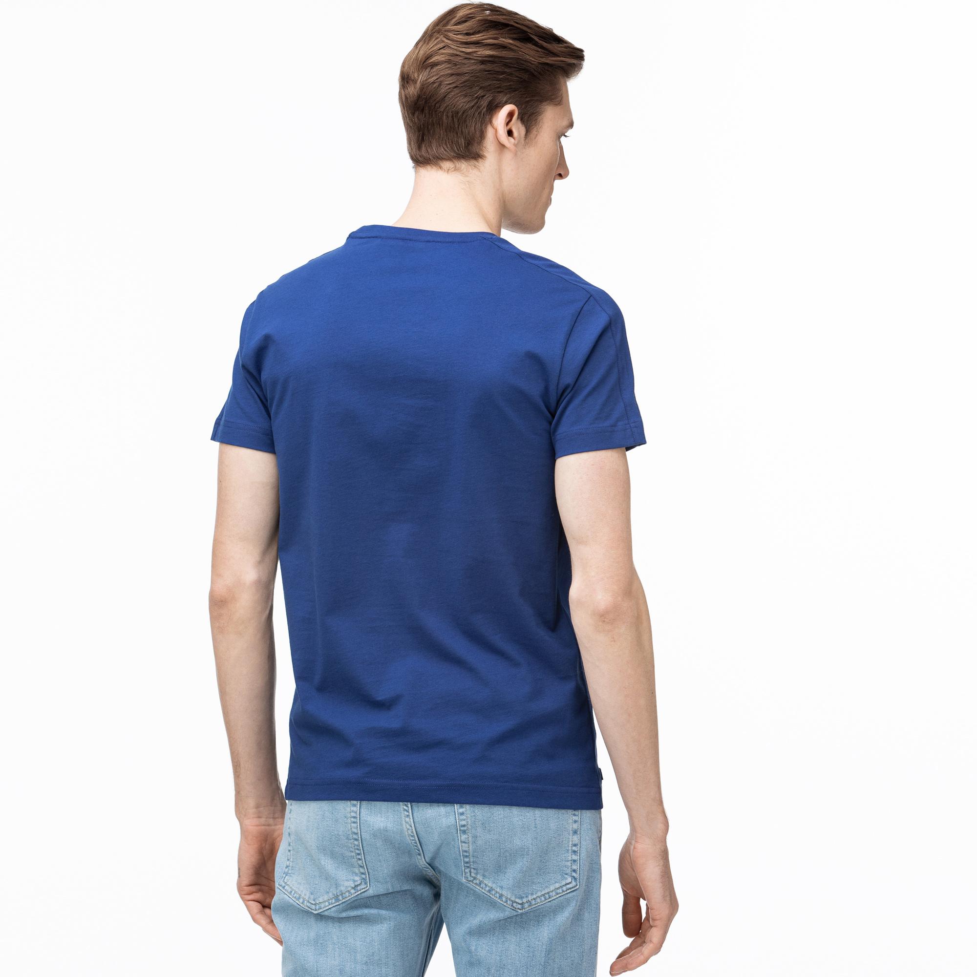 Lacoste Lacoste Erkek Bisiklet Yaka Baskılı Saks Mavi T-Shirt. 2