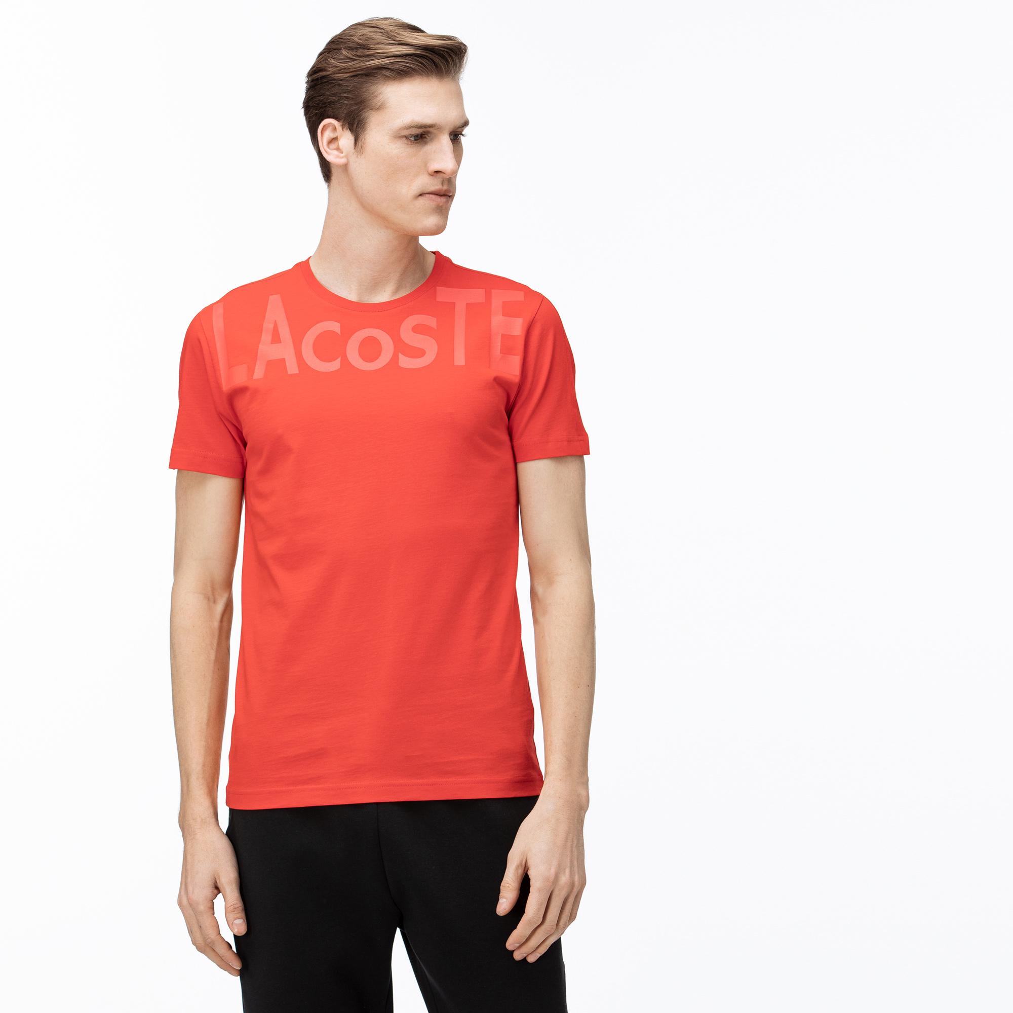 Lacoste Lacoste Erkek Bisiklet Yaka Baskılı Kırmızı T-Shirt. 1