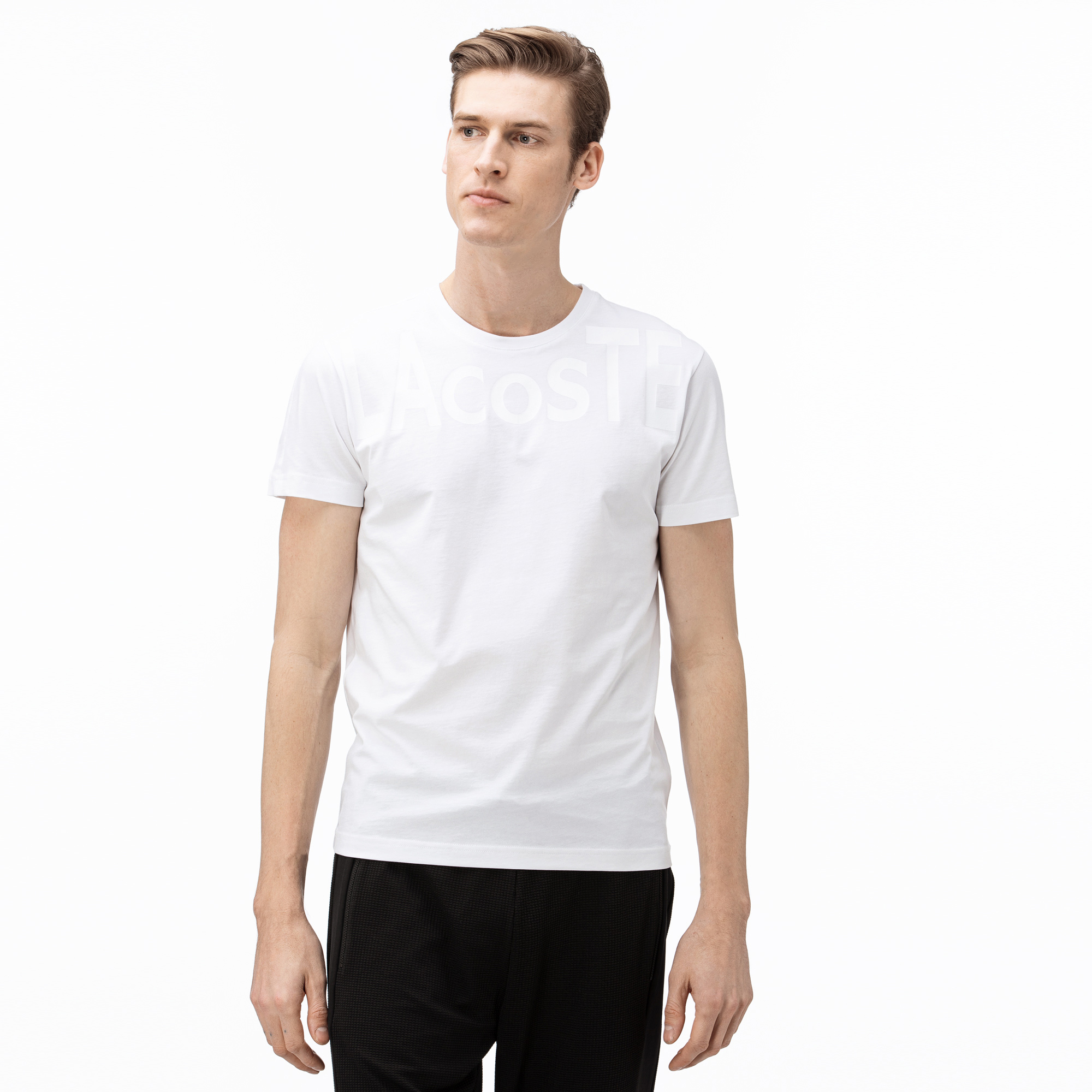 Lacoste Erkek Bisiklet Yaka Baskılı Beyaz T-Shirt. 1