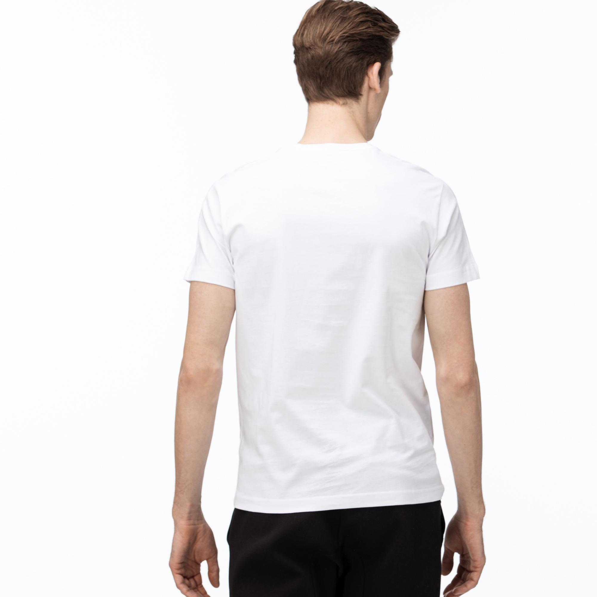 Lacoste Lacoste Erkek Bisiklet Yaka Baskılı Beyaz T-Shirt. 2