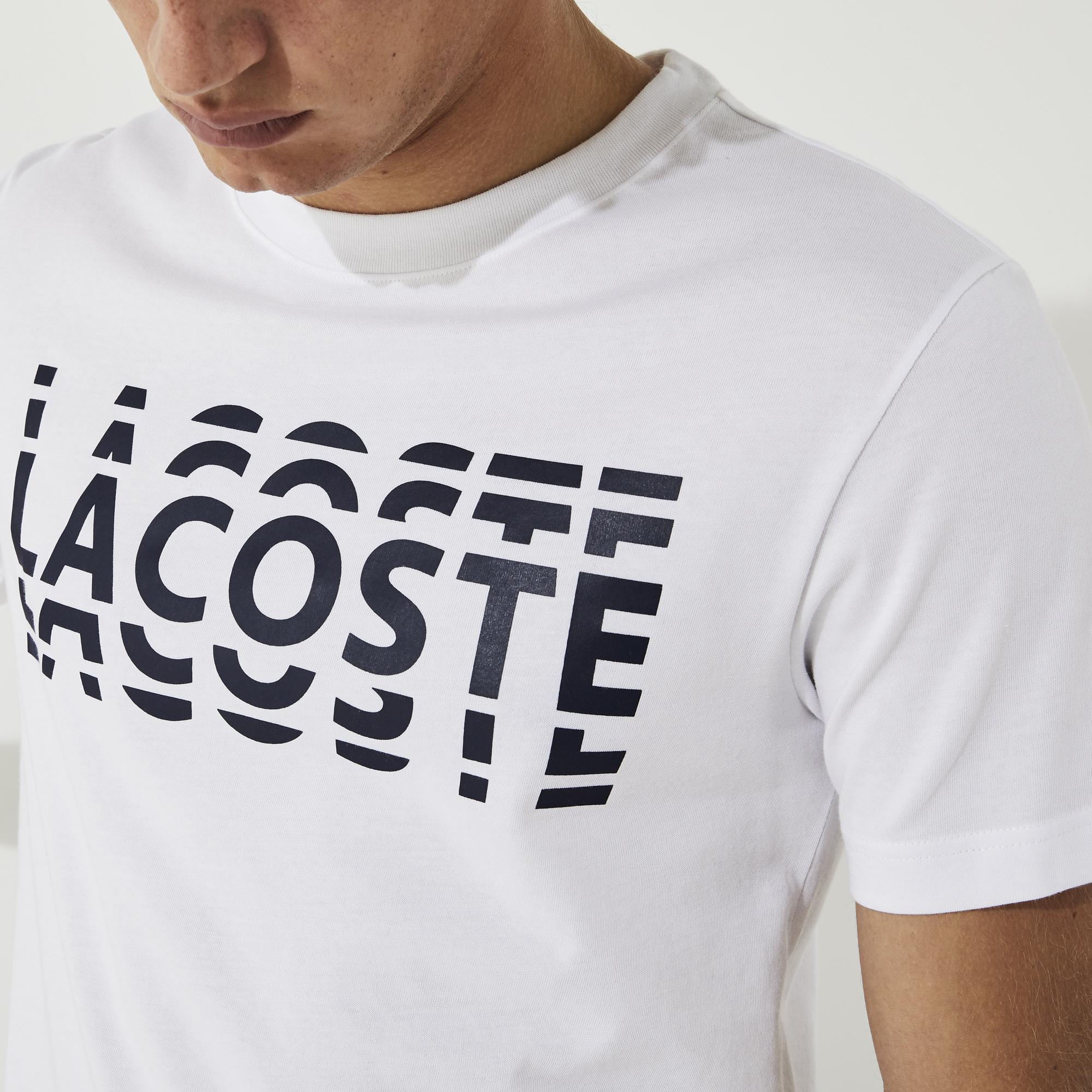 Lacoste Lacoste Sport Erkek Bisiklet Yaka Baskılı Beyaz - Lacivert T-Shirt. 4