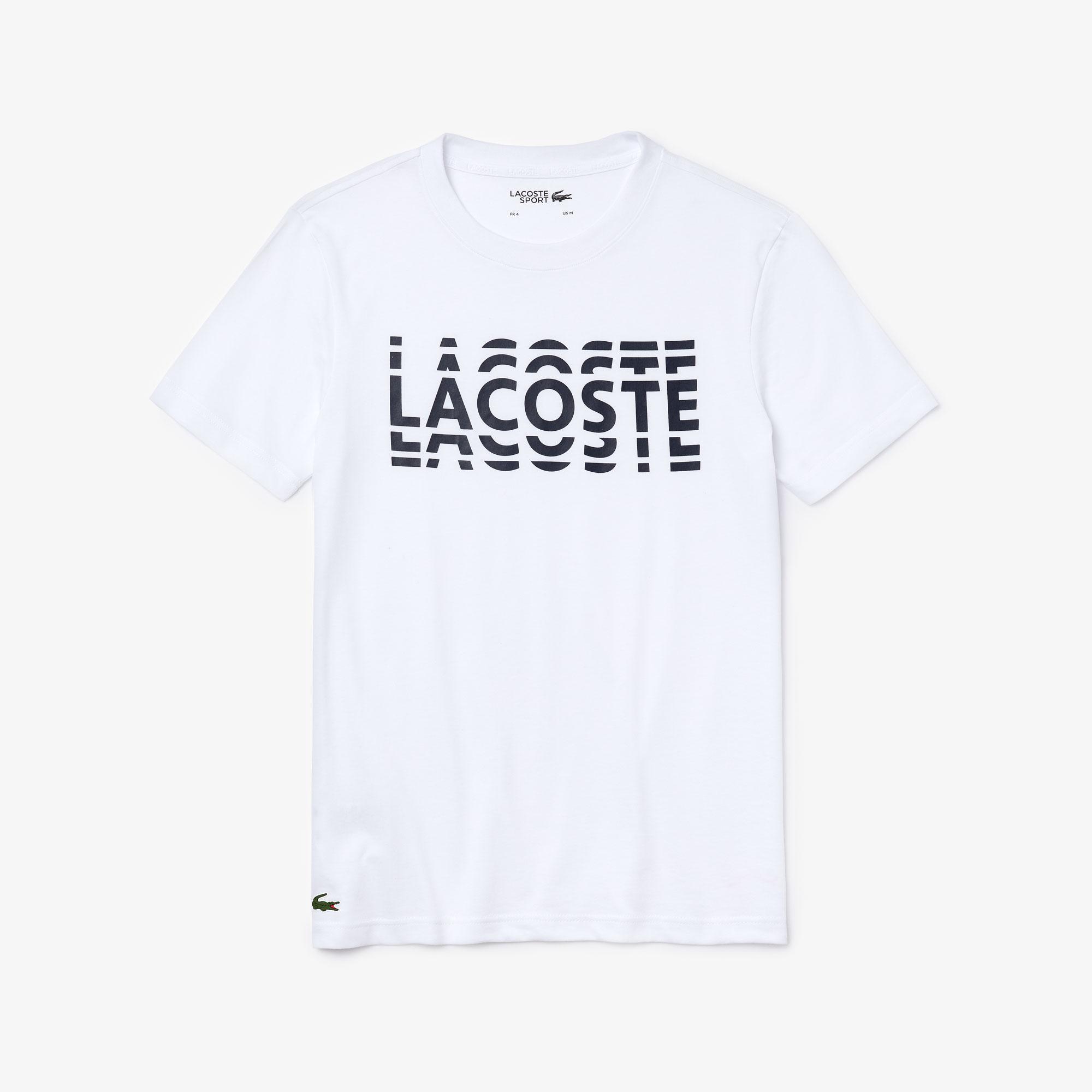 Lacoste Lacoste Sport Erkek Bisiklet Yaka Baskılı Beyaz - Lacivert T-Shirt. 3