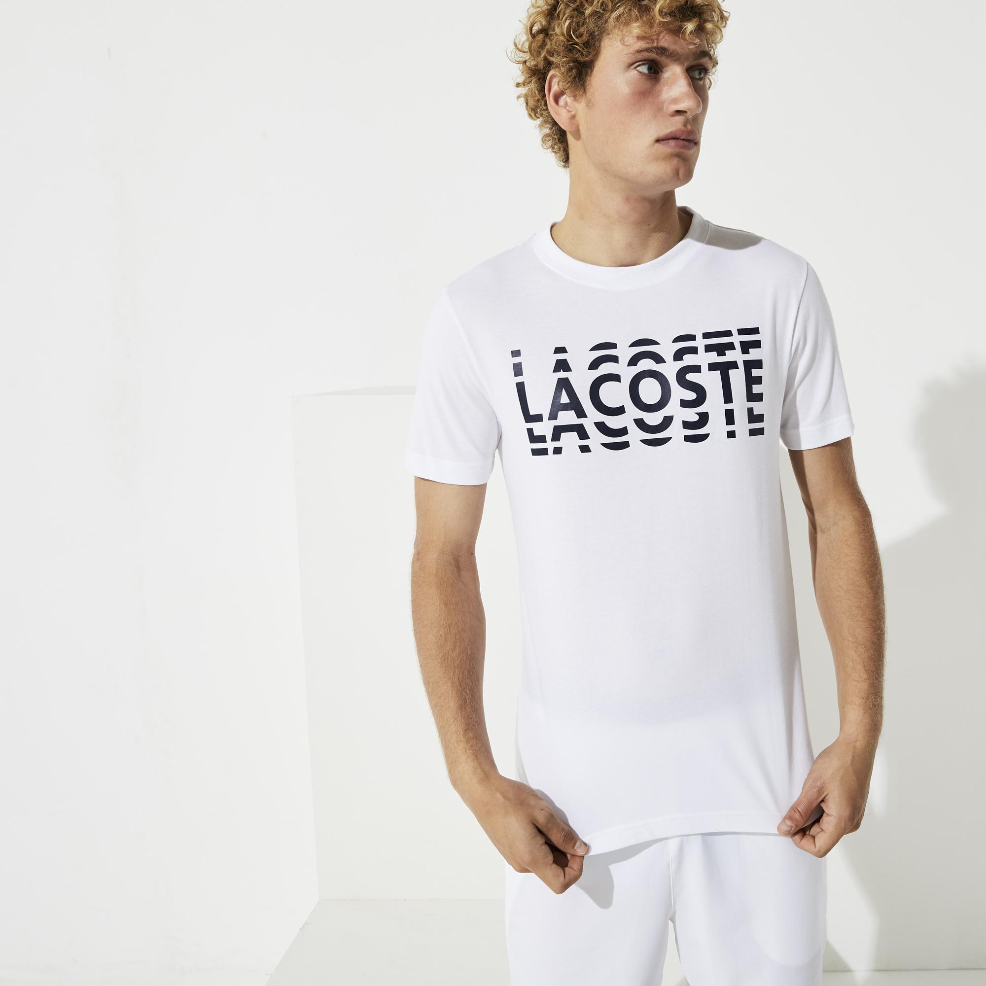 Lacoste Lacoste Sport Erkek Bisiklet Yaka Baskılı Beyaz - Lacivert T-Shirt. 1