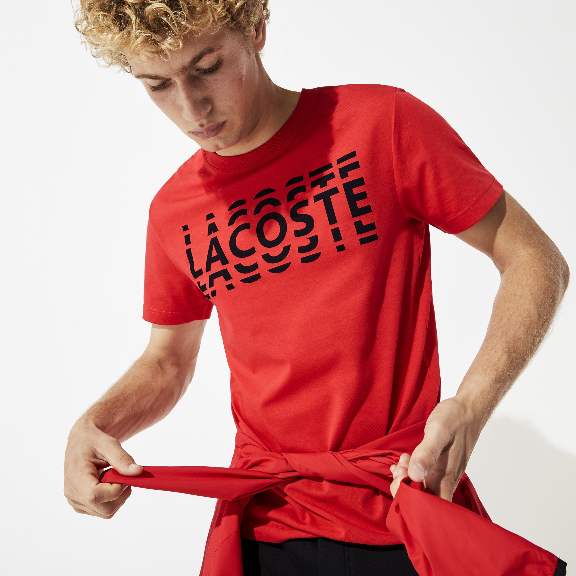 Lacoste Lacoste Sport Erkek Bisiklet Yaka Baskılı Kırmızı T-Shirt. 1