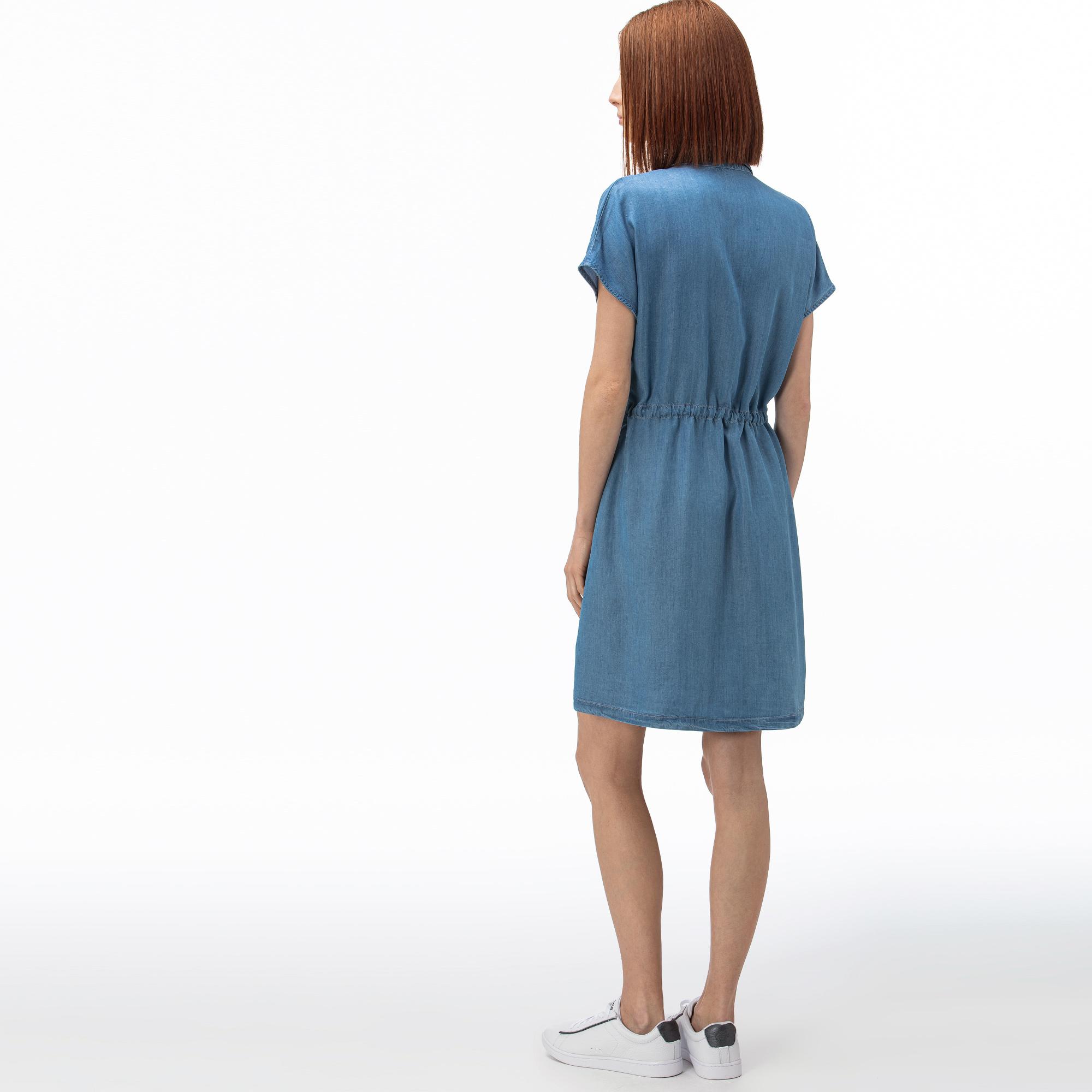 Lacoste Kadın Kısa Kollu Denim Lacivert Elbise. 3