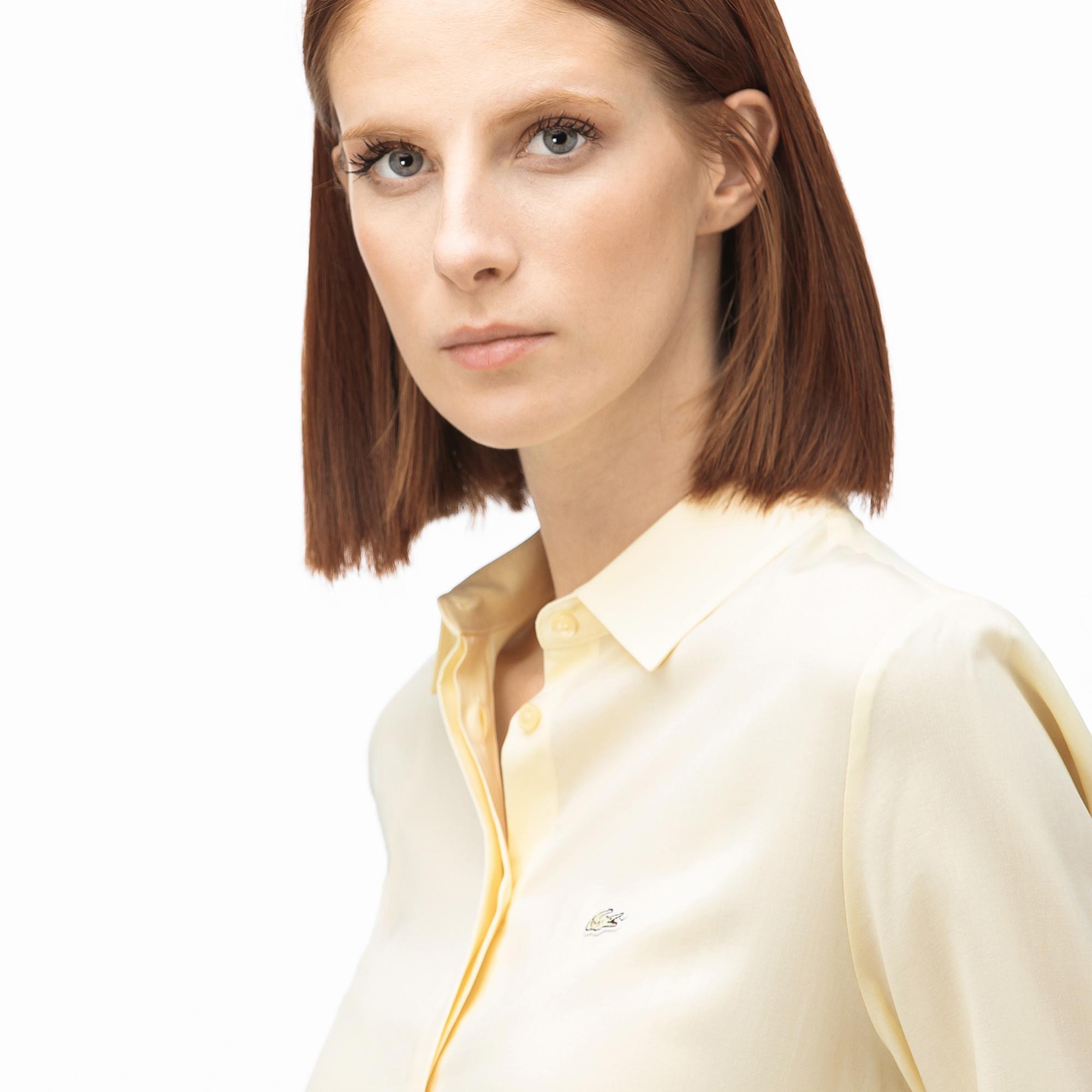 Lacoste Kadın Regular Fit Truvakar Kollu Açık Sarı Gömlek. 5