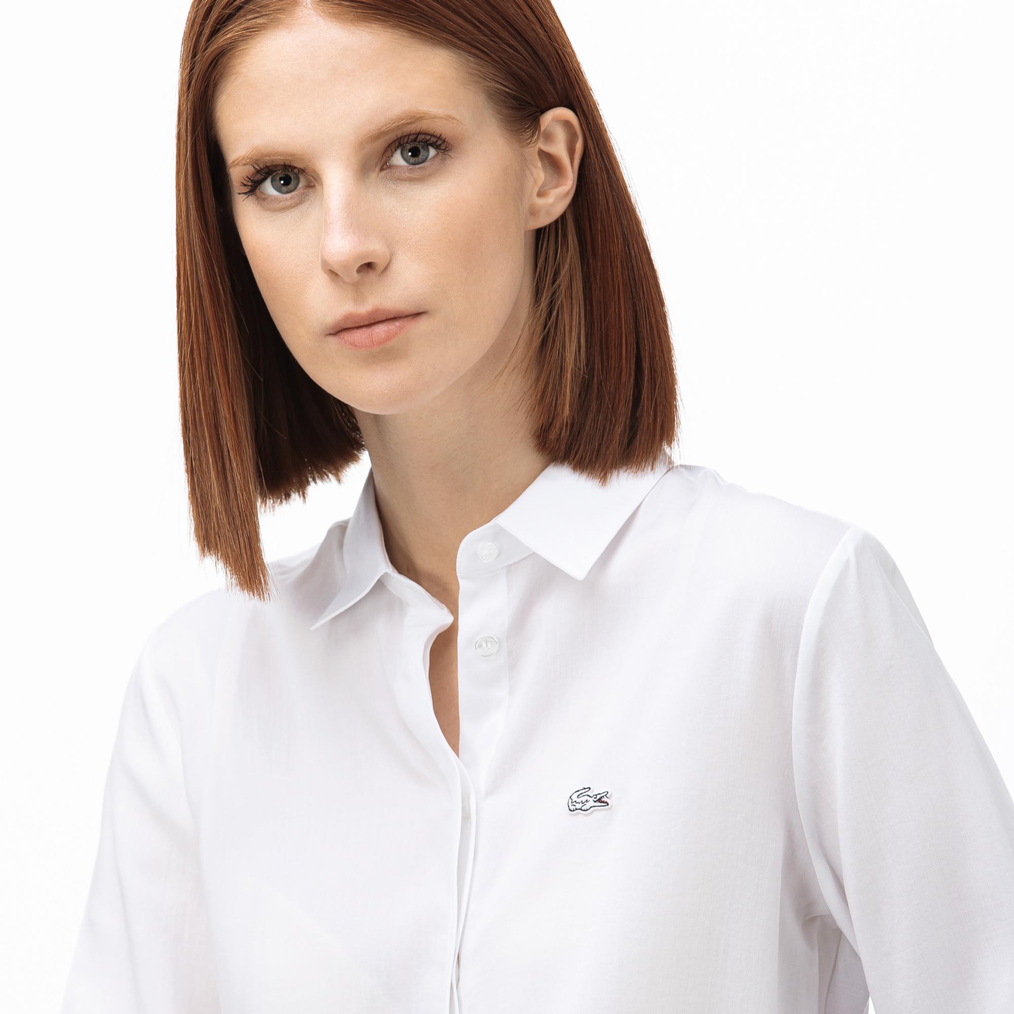 Lacoste Kadın Regular Fit Truvakar Kollu Beyaz Gömlek. 5