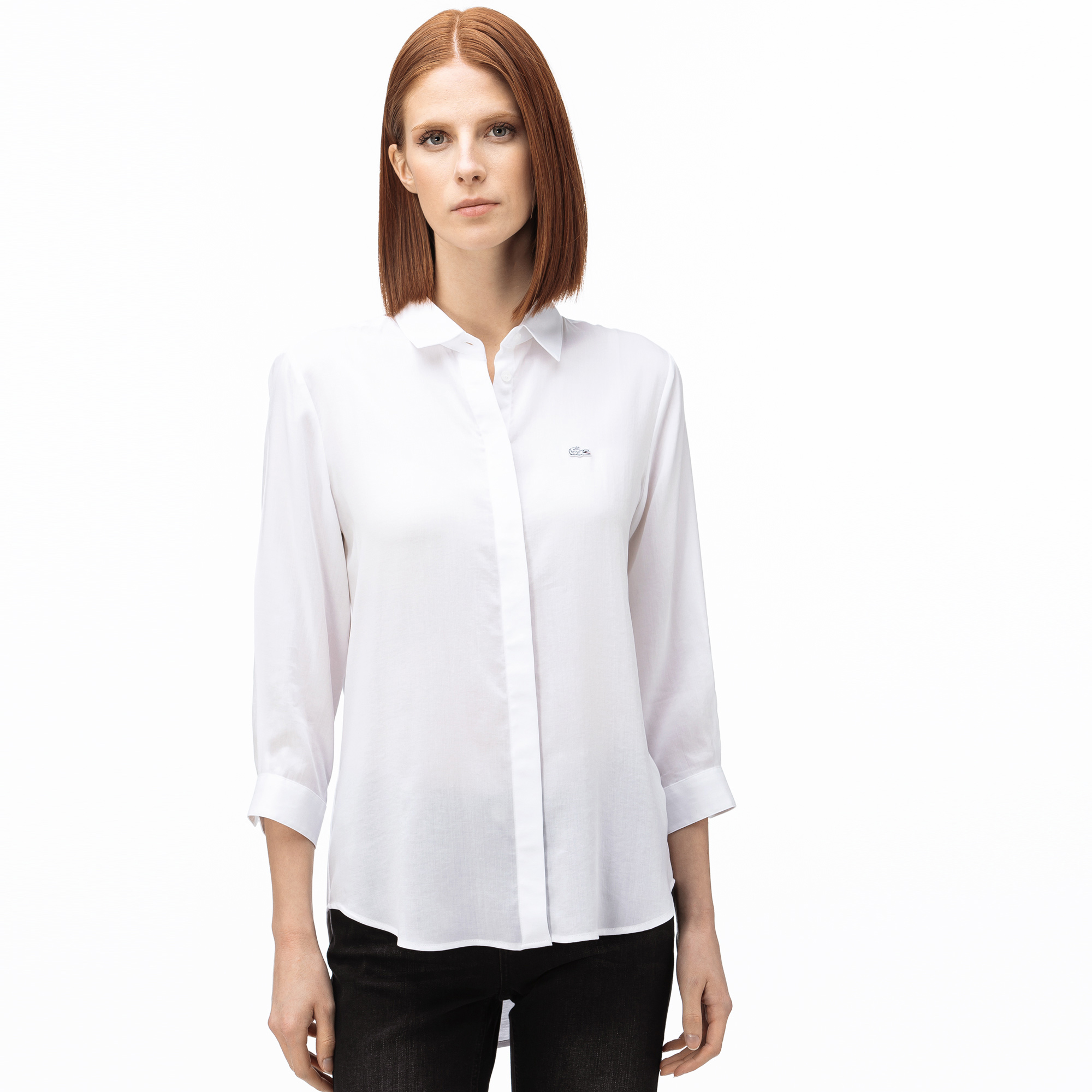 Lacoste Kadın Regular Fit Truvakar Kollu Beyaz Gömlek. 1