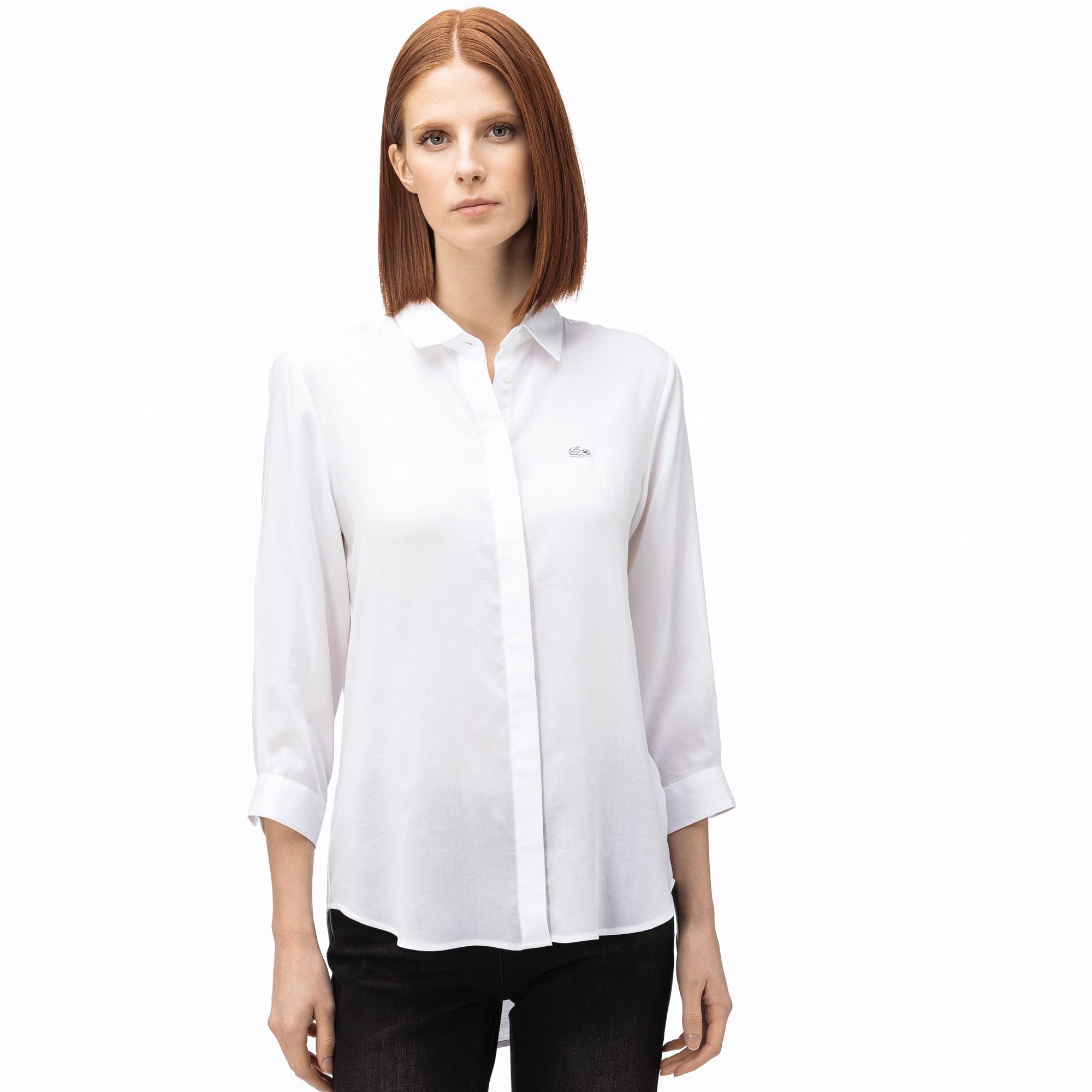 Lacoste Kadın Regular Fit Truvakar Kollu Beyaz Gömlek. 2