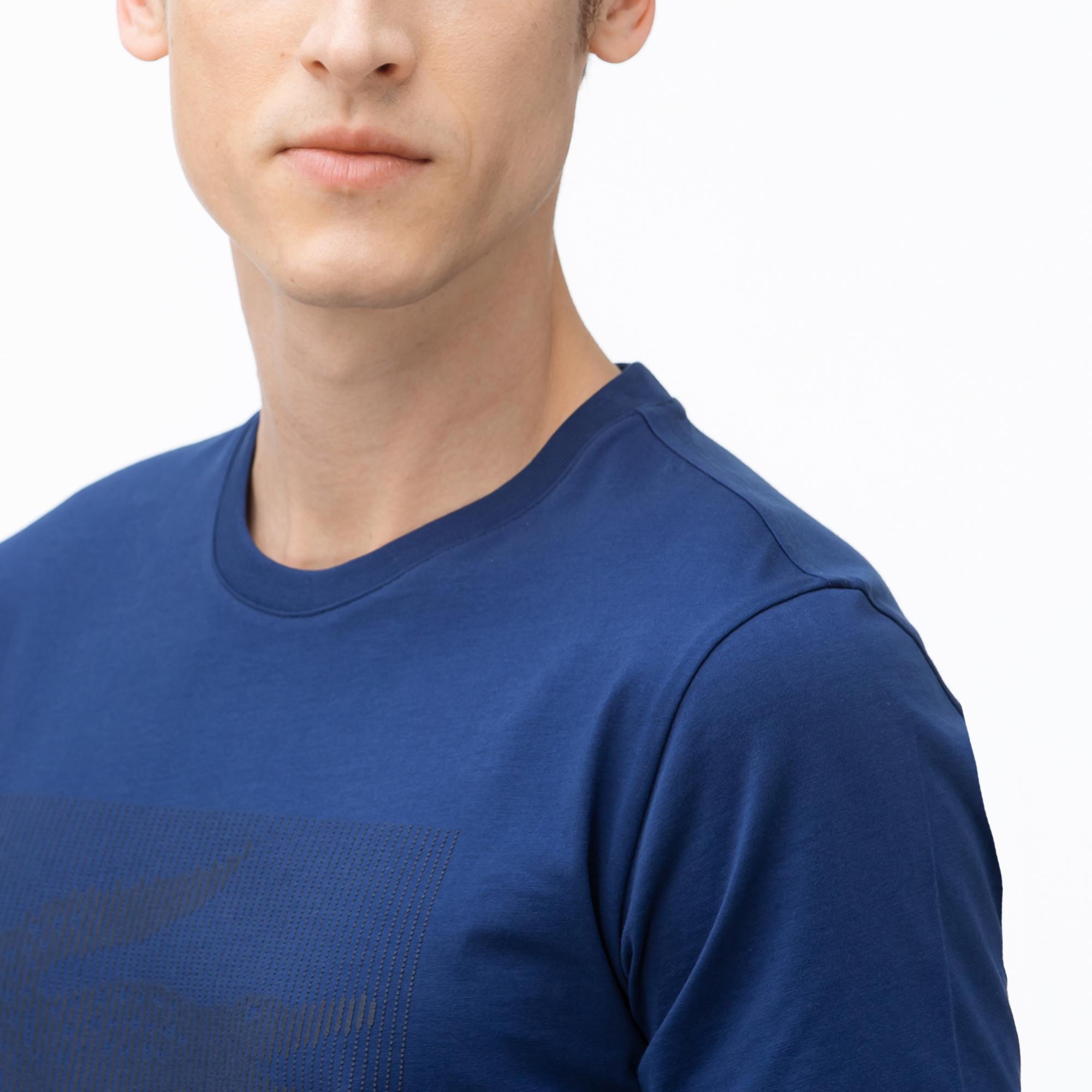 Lacoste Erkek Bisiklet Yaka Timsah Baskılı Saks Mavi T-Shirt. 4