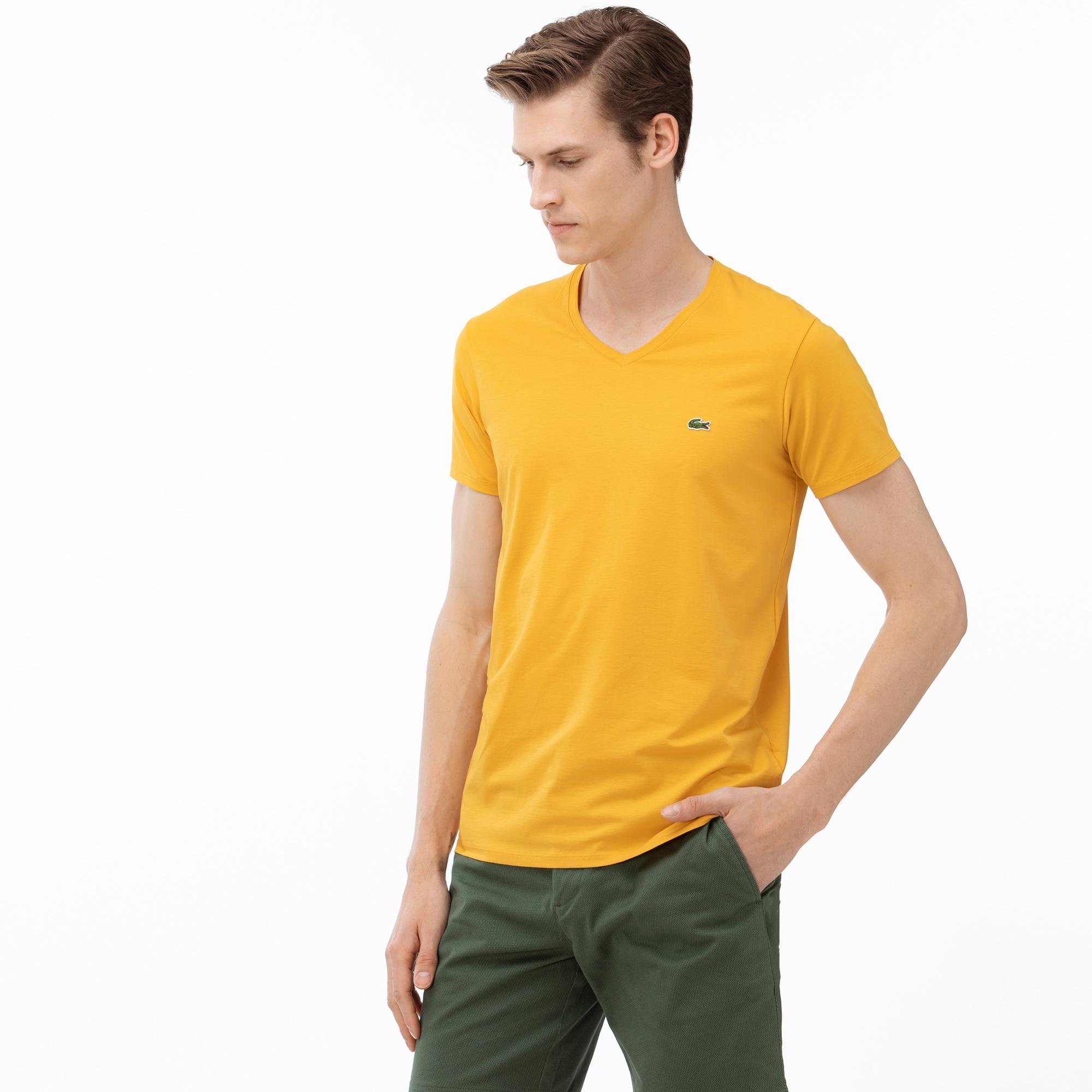 Lacoste Erkek V Yaka Sarı T-Shirt. 4