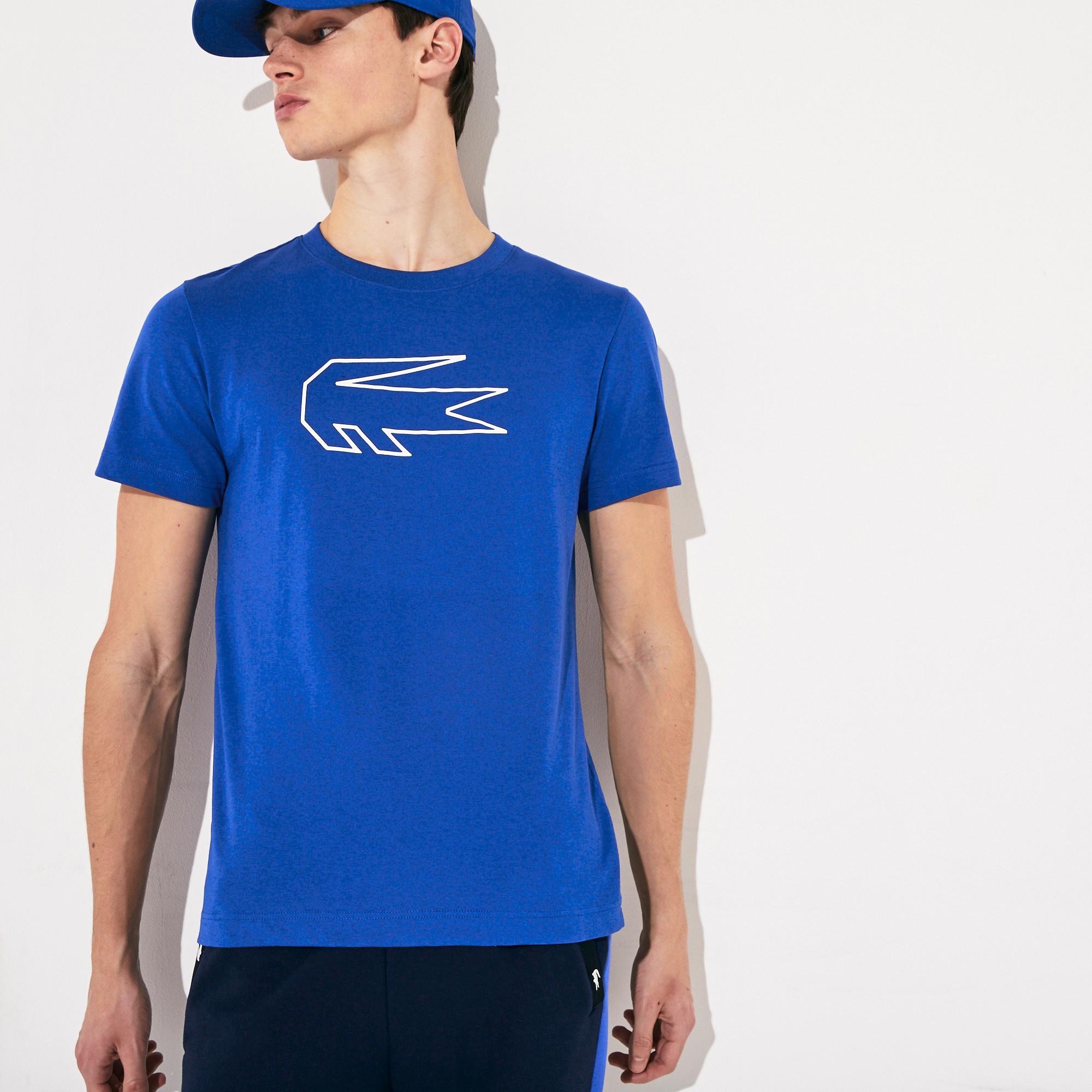 Lacoste Lacoste Sport Erkek Bisiklet Yaka TİMSAH Baskılı Saks Mavi T-Shirt. 1