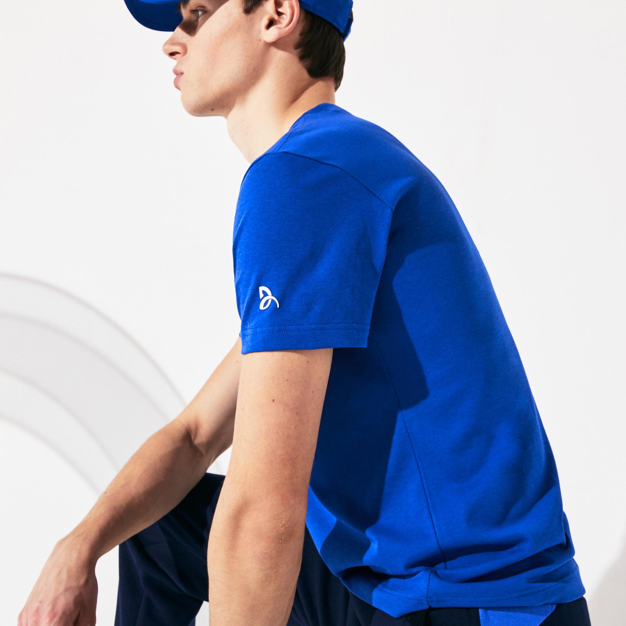 Lacoste Lacoste Sport Erkek Bisiklet Yaka TİMSAH Baskılı Saks Mavi T-Shirt. 3
