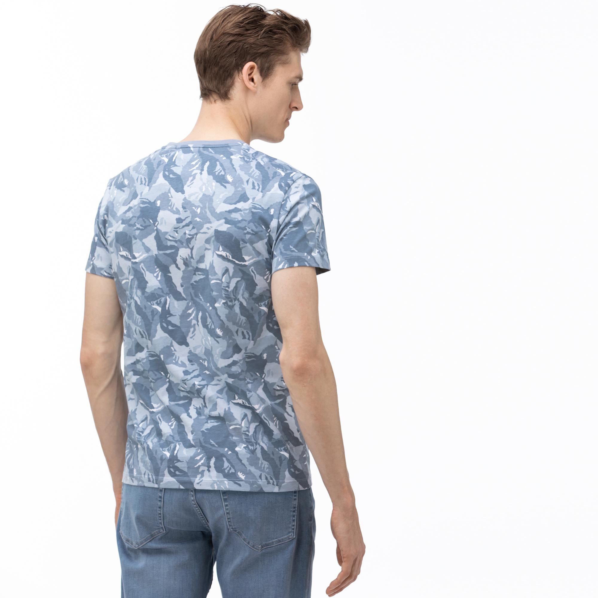 Lacoste Erkek V Yaka Desenli Mavi T-Shirt. 3