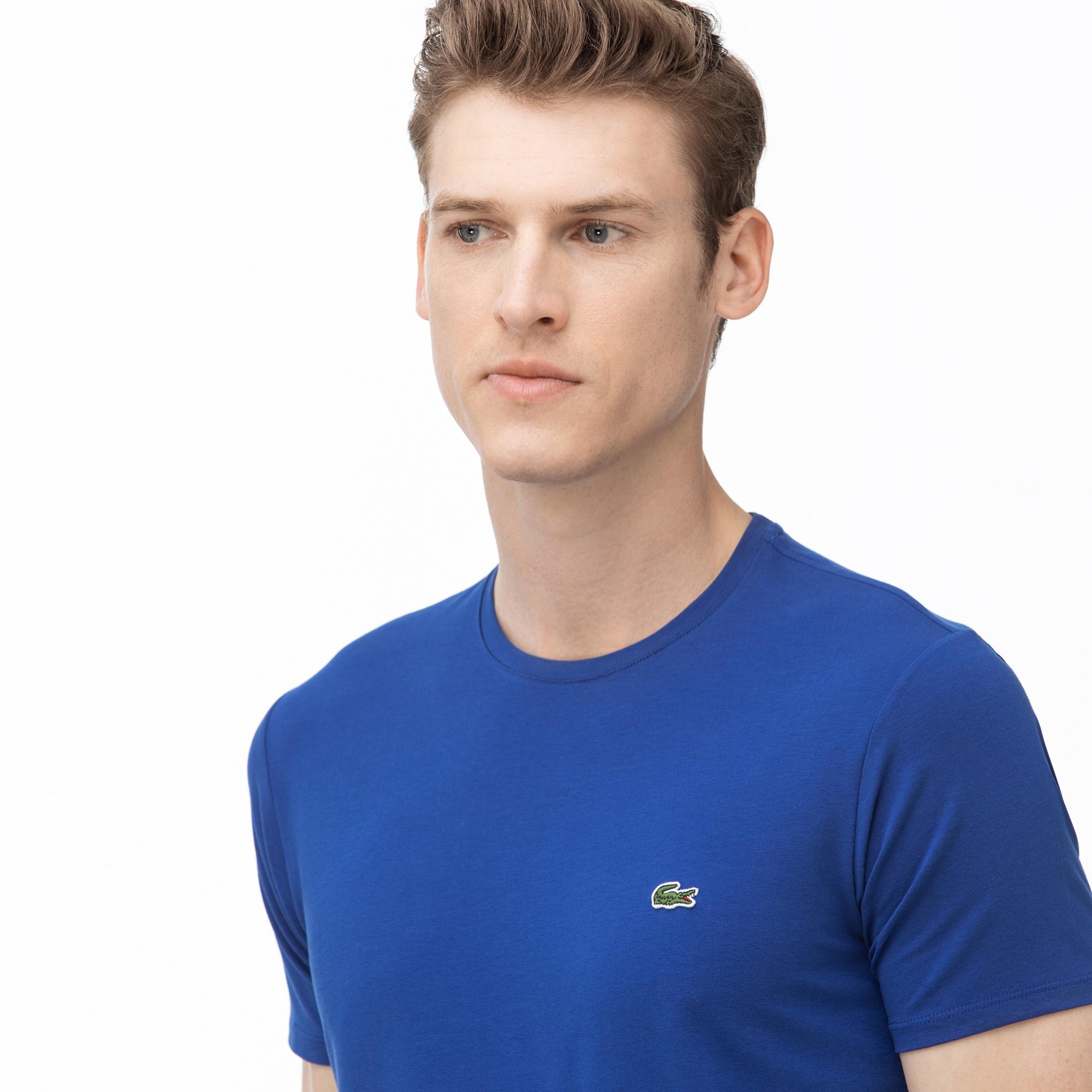 Lacoste Erkek Slim Fit Bisiklet Yaka Saks Mavi T-Shirt. 4