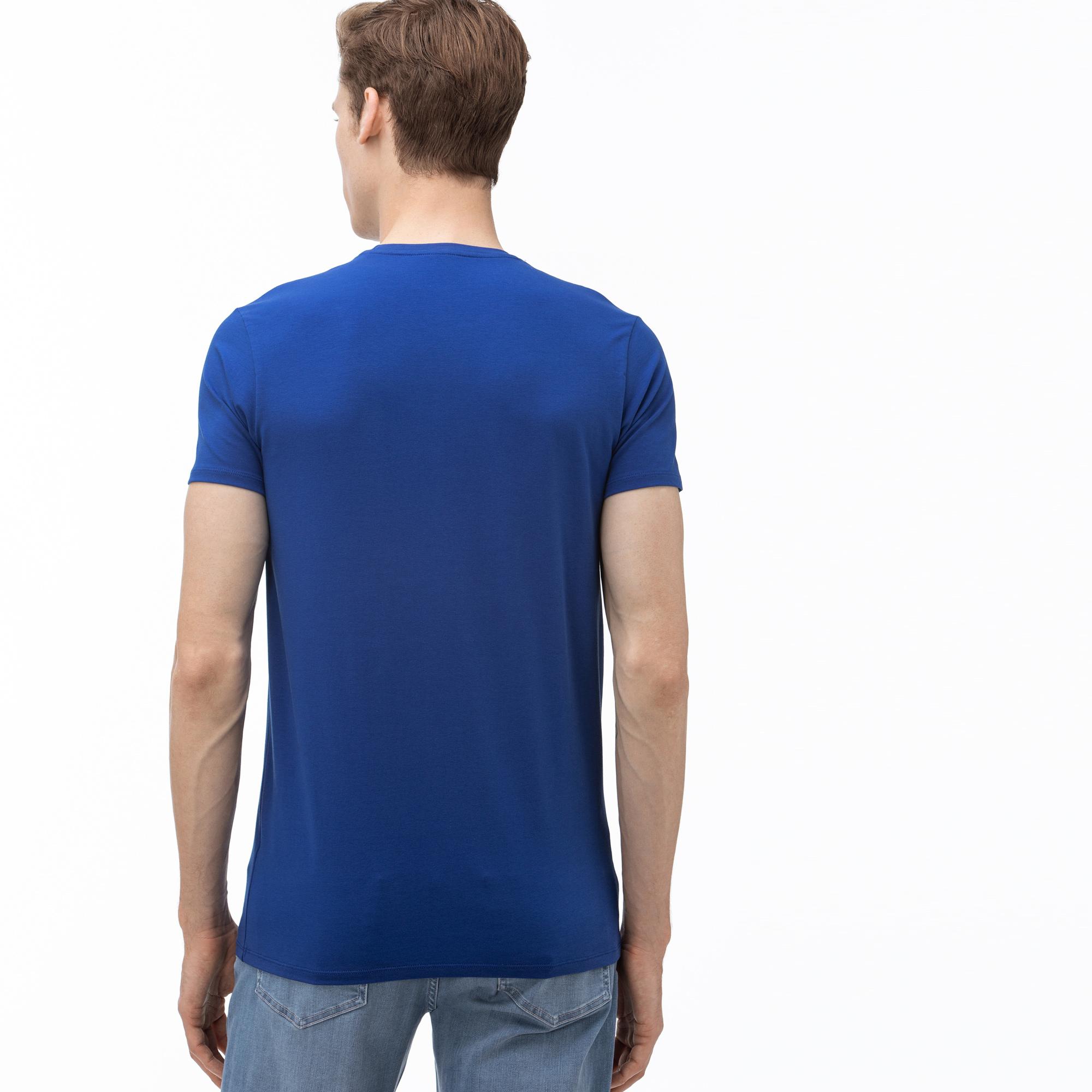Lacoste Erkek Slim Fit Bisiklet Yaka Saks Mavi T-Shirt. 3
