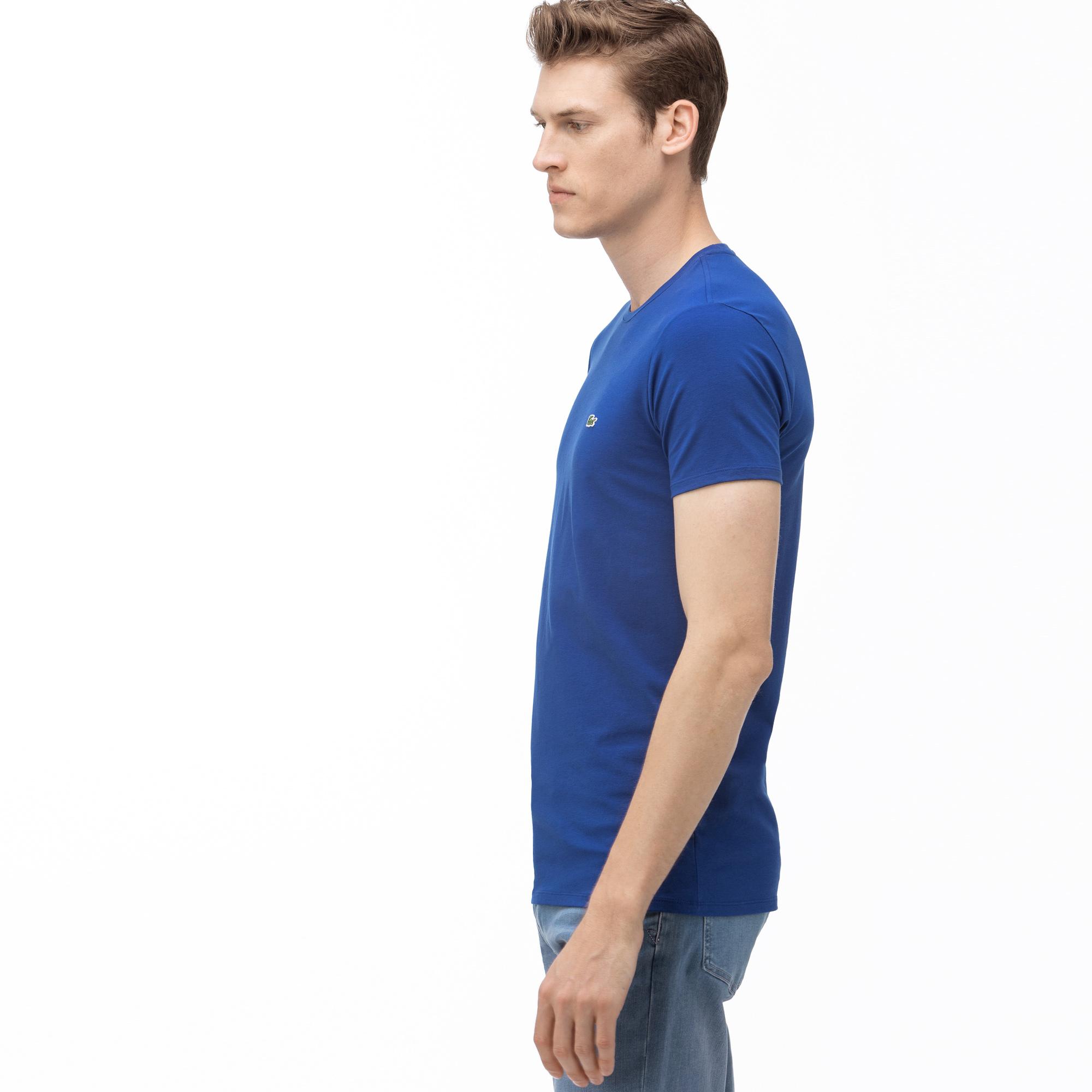 Lacoste Erkek Slim Fit Bisiklet Yaka Saks Mavi T-Shirt. 5