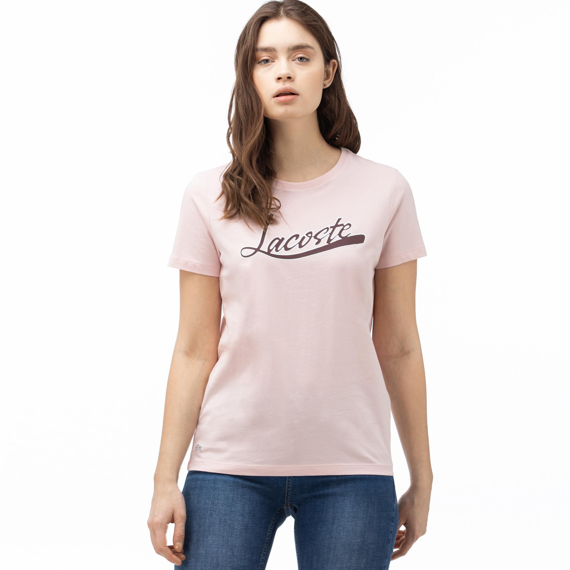 Lacoste Kadın Kayık Yaka Baskılı Açık Pembe T-Shirt. 4
