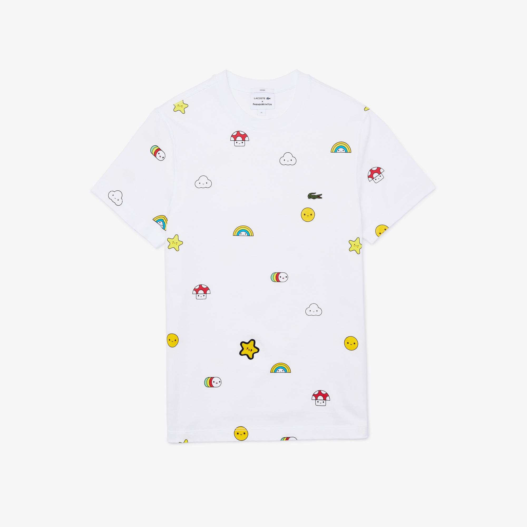 Lacoste X FriendsWithYou Unisex Desenli Beyaz T-Shirt. 5