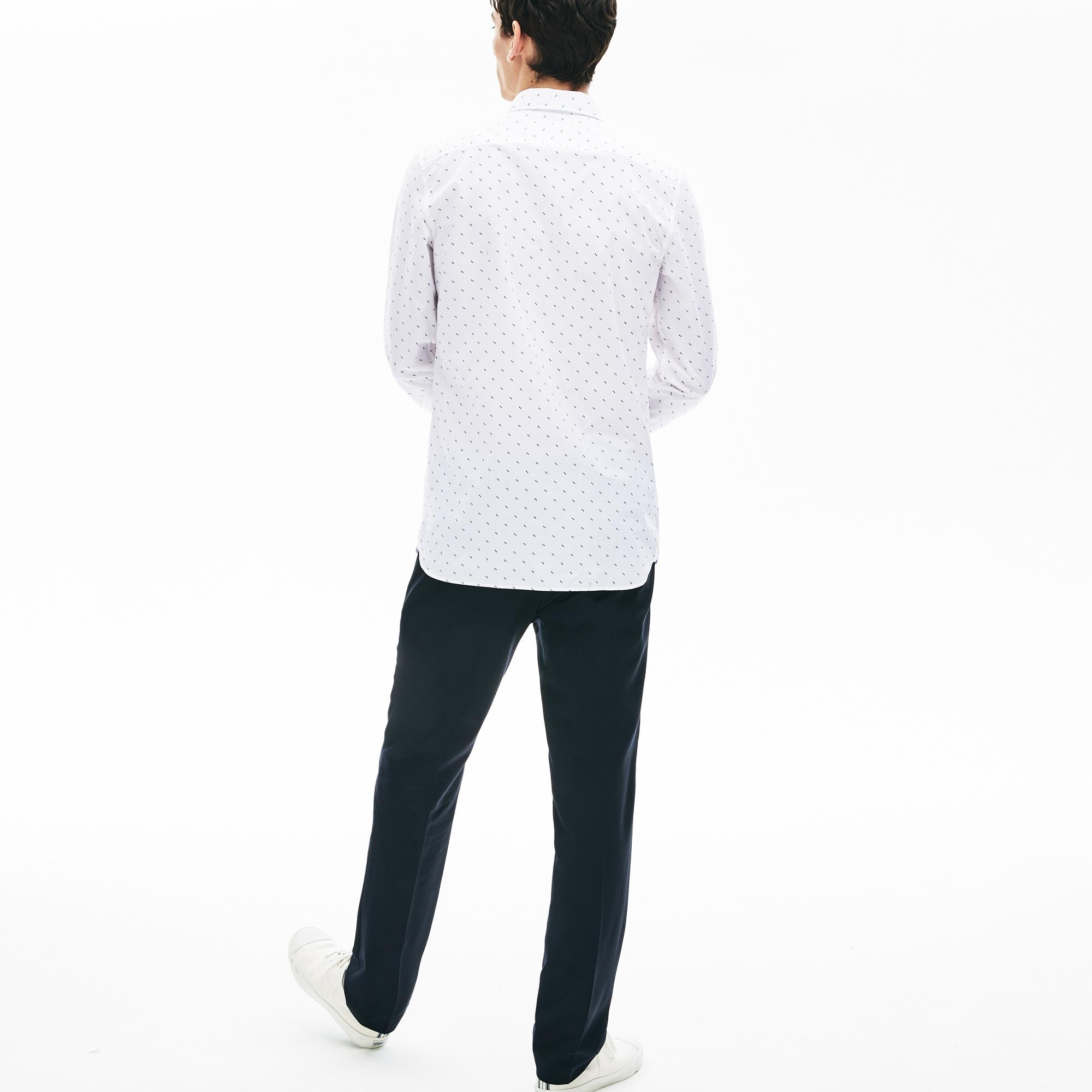 Lacoste Erkek Slim Fit Düğmeli Yaka Desenli Beyaz - Lacivert Gömlek. 7